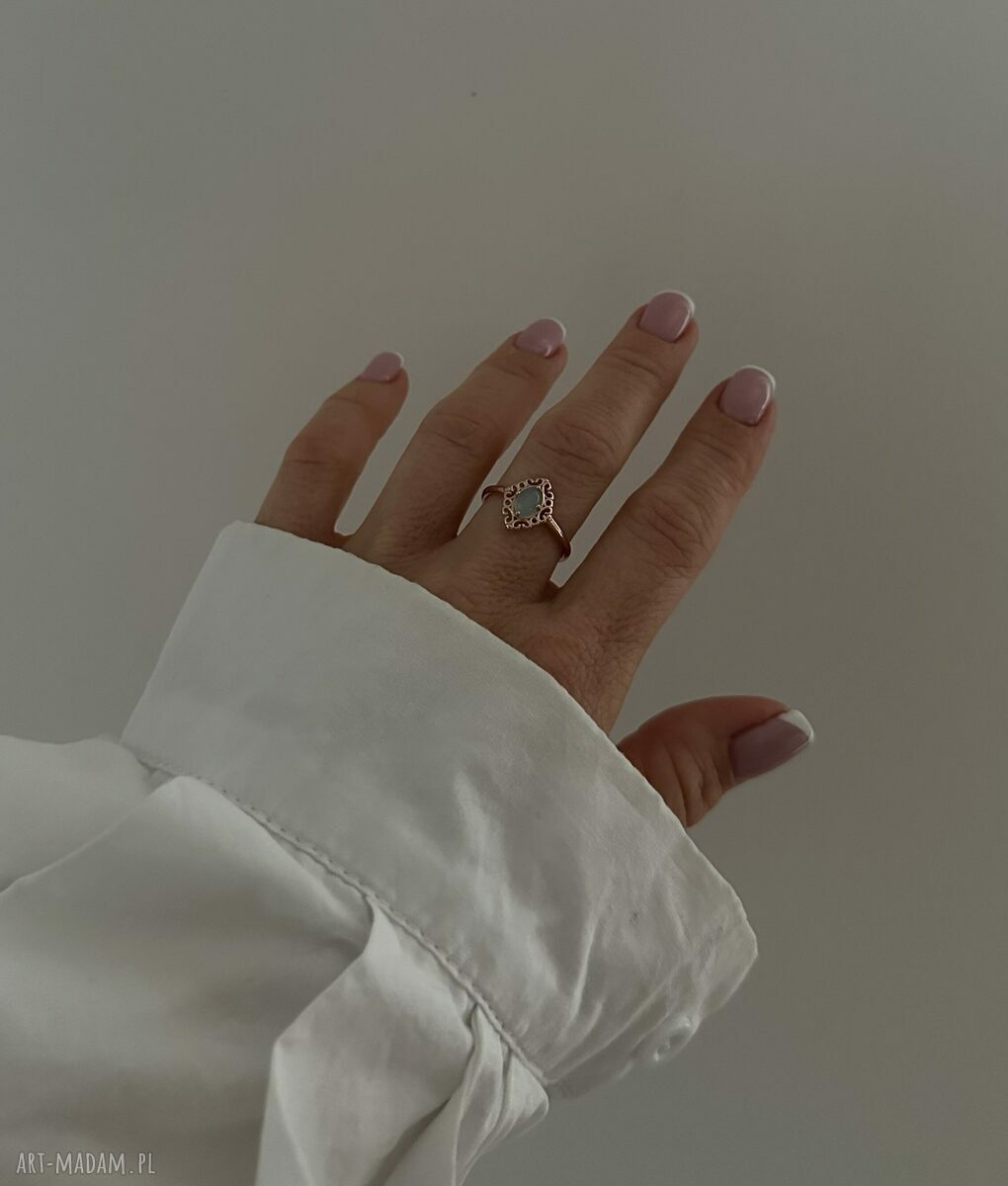 pierścionki: Pierścionek z różowego złota z agatem r 15 autorskie