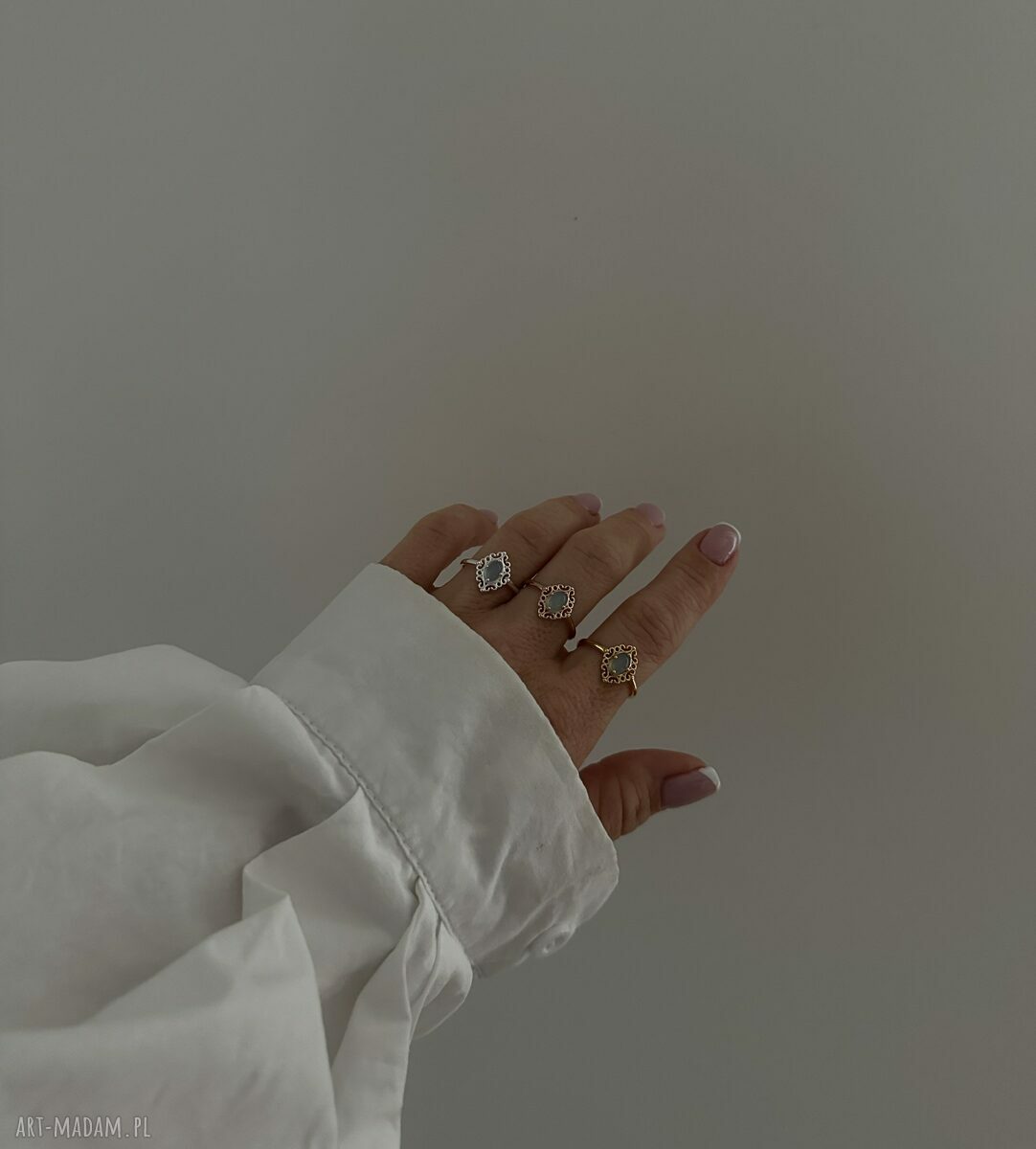 pierścionki: Pierścionek z różowego złota z agatem r 15 autorskie