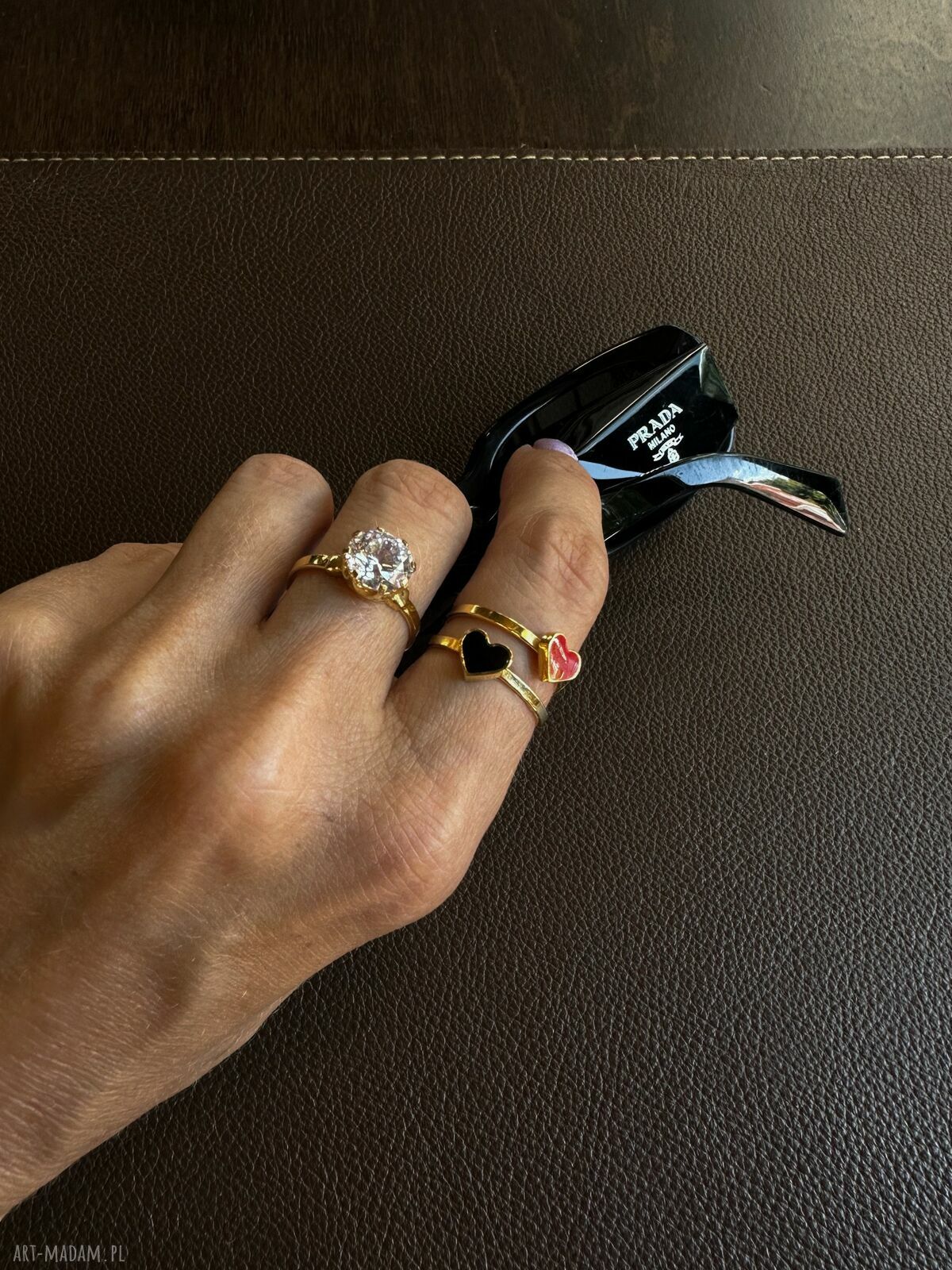 pierścionki: Pierścionek z różowego złota z dużą cyrkonią r. 14 Ręcznie wykonane