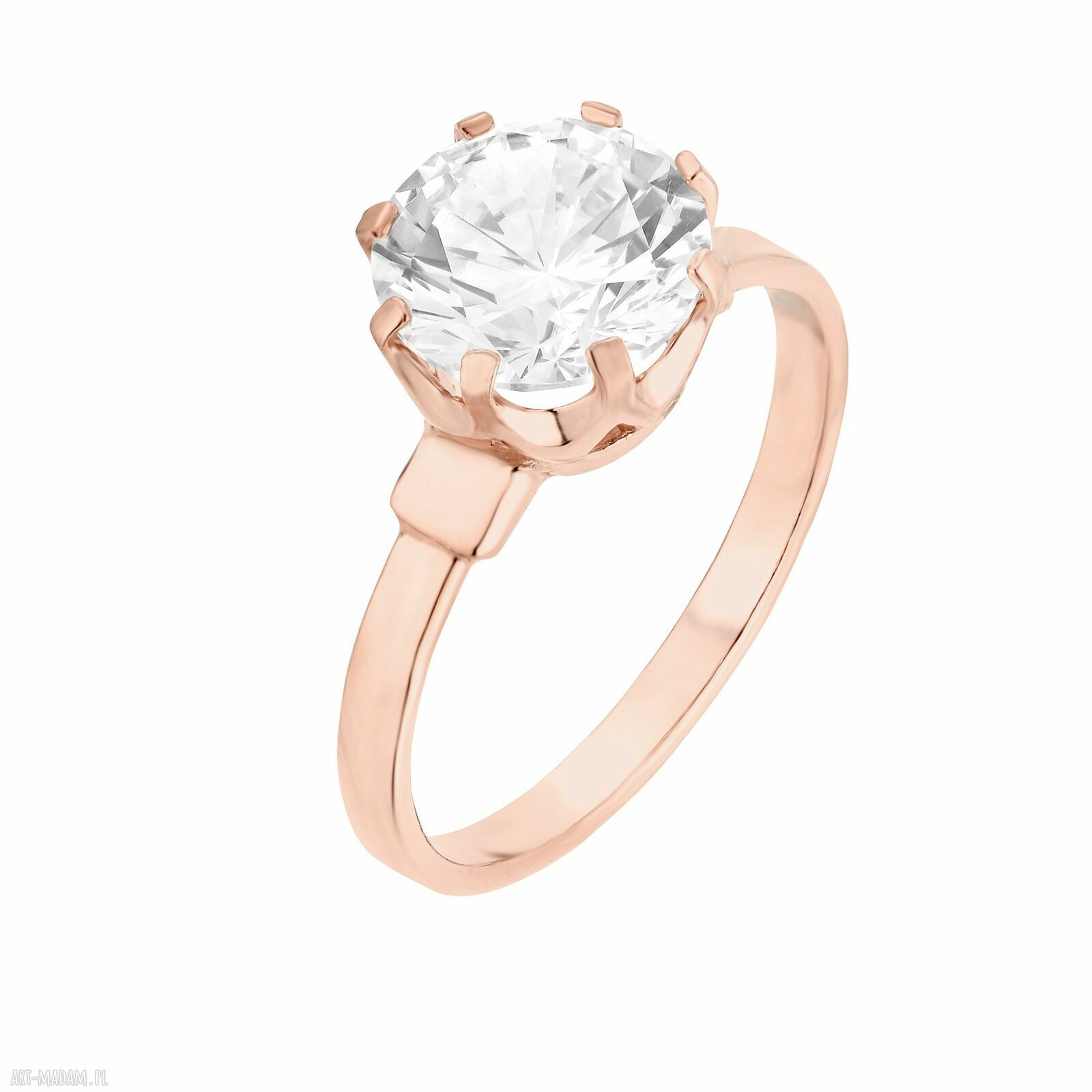 Pierścionek różowego złota dużą srebro cyrkonia rózowe