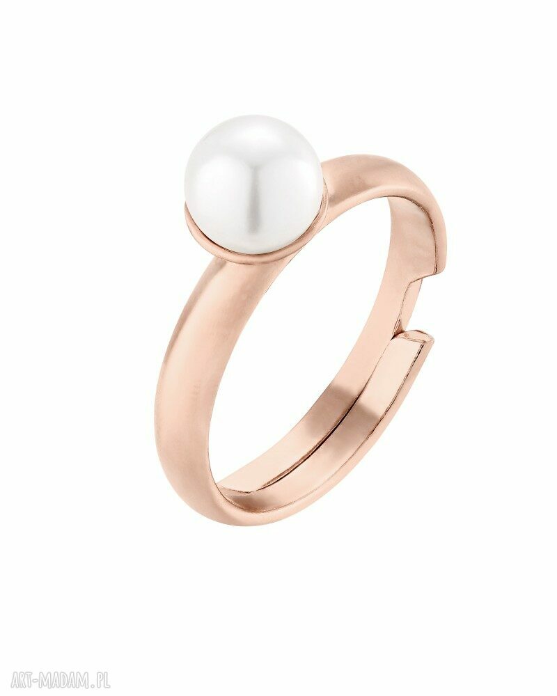 Pierścionek z różowego złota z perłą i kryształem Swarovski (white)