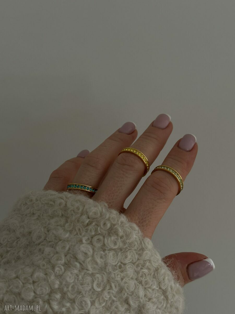 obrączki: Złota obrączka z turkusowymi kryształami Preciosa r. 16 Ręcznie zrobione