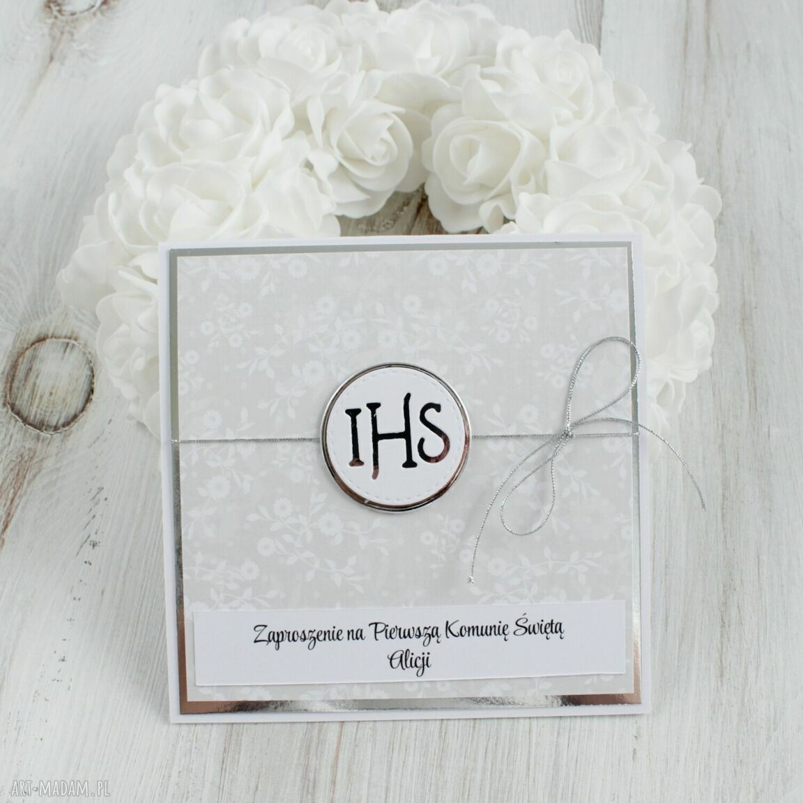 zaproszenie: Zaproszenie na komunię srebrna Hostia Handmade