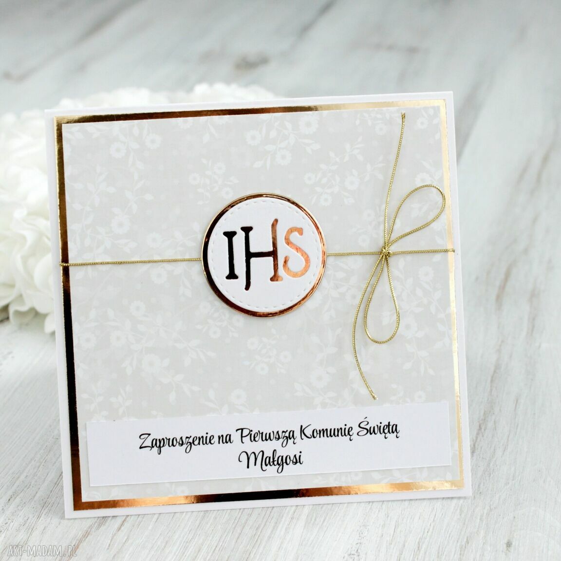 Zaproszenie komunię złota hostia pierwsza