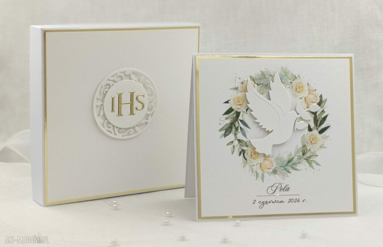 Pamiątka Pierwszej Komunii w pudełku z kopertą (Linia Gold) - personalizowana