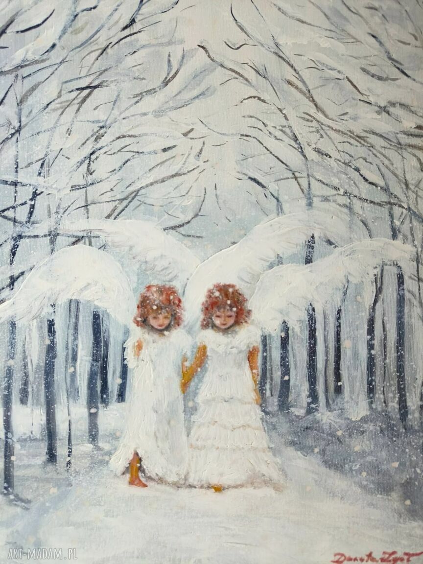 Pierwszy śnieg - obraz aniołek dziewczynka 40x30