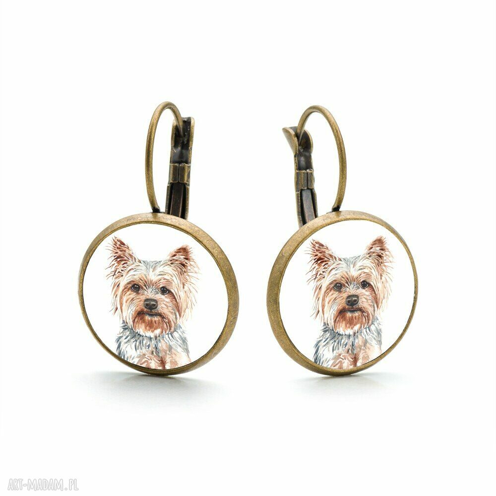 Kolczyki wiszące Yorkshire Terrier z grafiką - ręcznie robione antyalergiczne