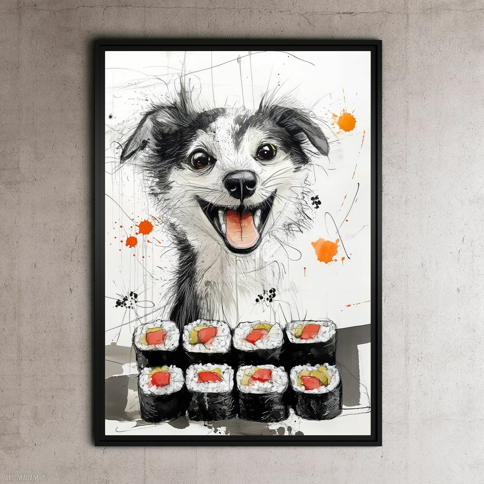 Pies Rysunkowy 16 - plakat A3 z grafiki „pies sushi” bez ramki