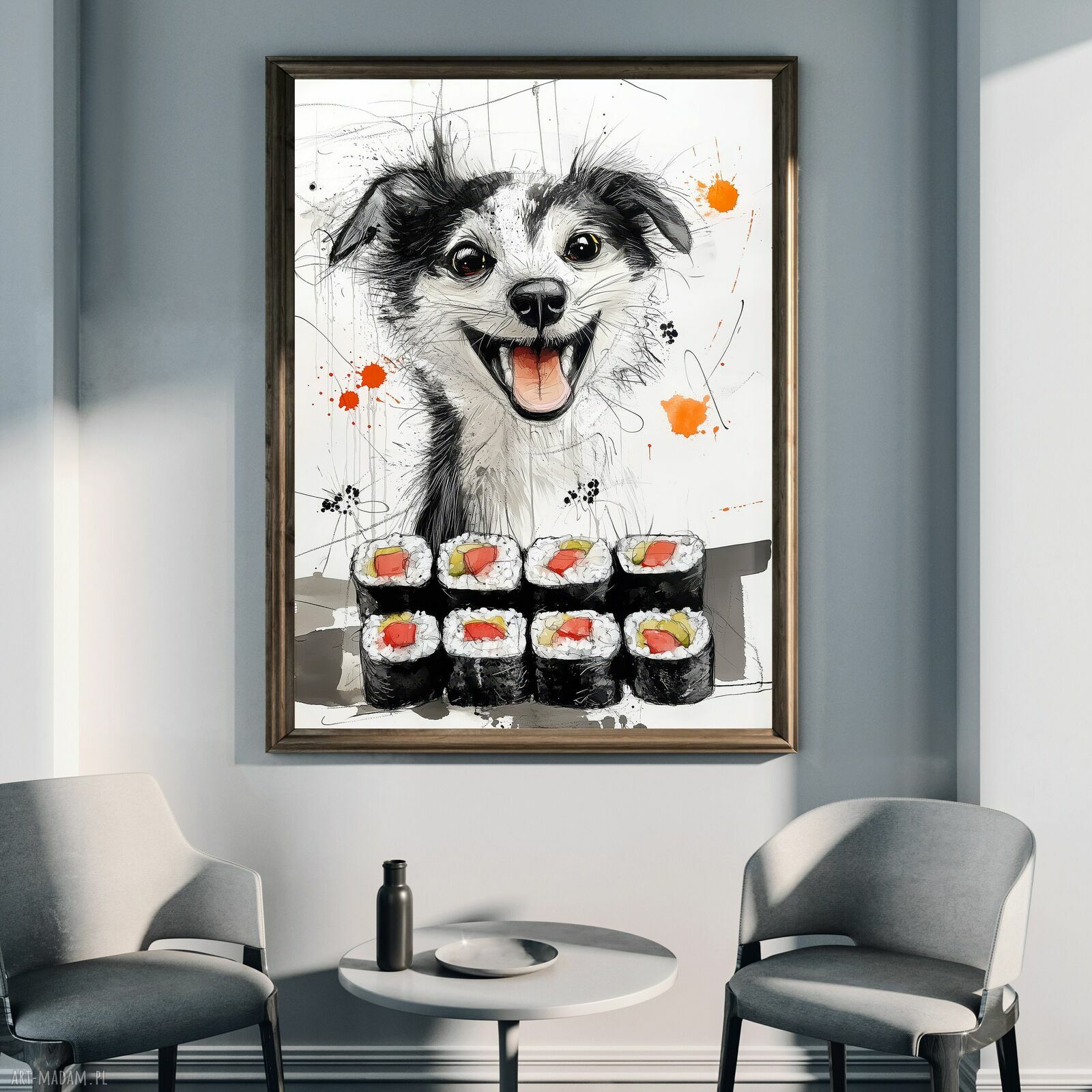 Pies Rysunkowy 16 - plakat A3 z grafiki „pies sushi” (bez ramki)