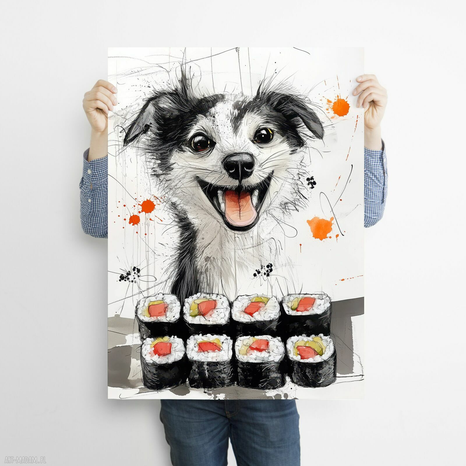 Pies Rysunkowy 16 - plakat A3 z grafiki „pies sushi” (bez ramki)