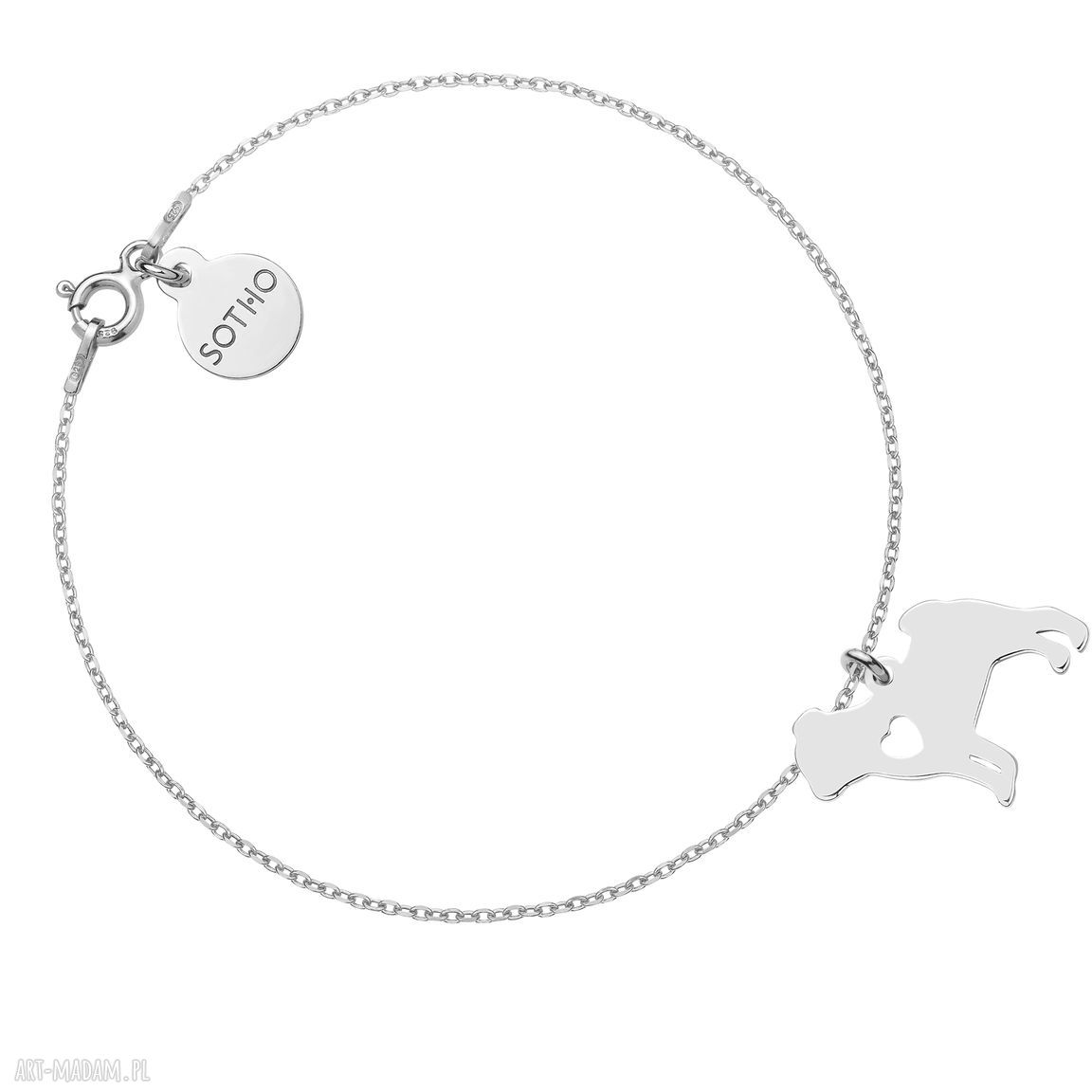 Srebrna bransoletka psem rasy mops pies zwierzak łańcuszkowa