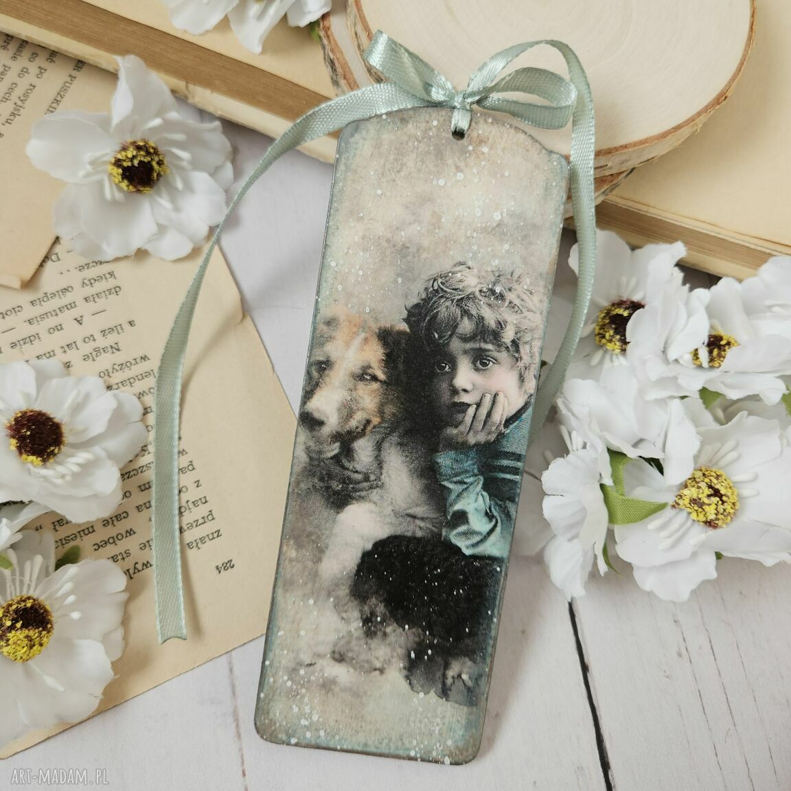 Zakładka decoupage vintage z psem - ręcznie robiona
