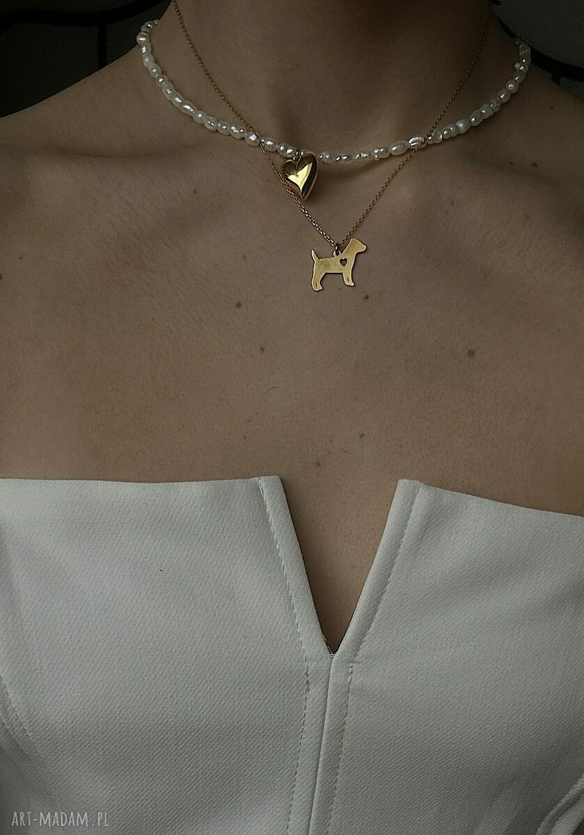naszyjniki: Złoty naszyjnik z psem rasy jack russell terrier HandMade