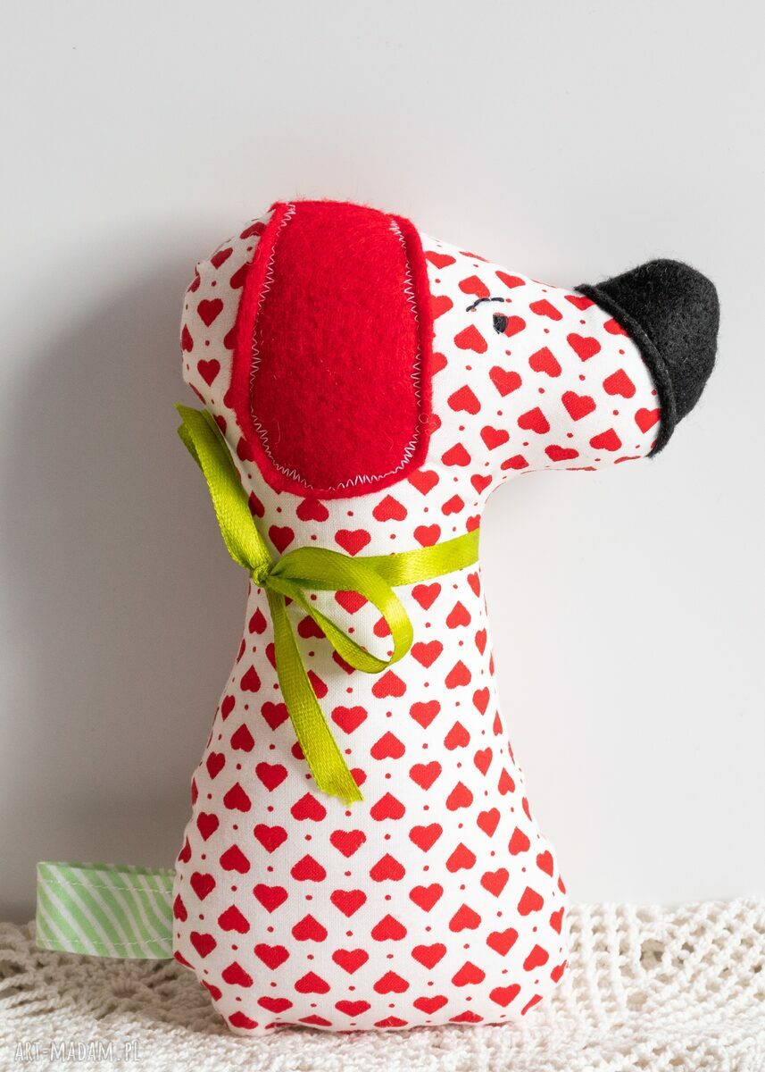 Piesek Szczekuś Serduszko 18 cm - ręcznie szyta maskotka dla dziecka