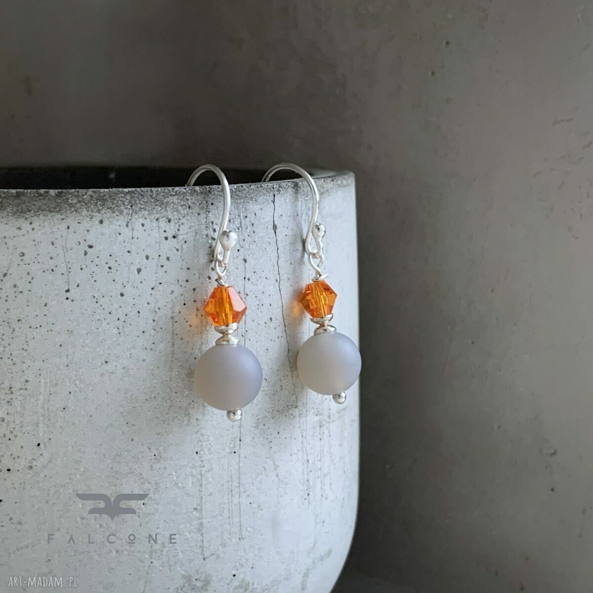 Kolczyki Pigeons & Orange z agatu i Swarovski w srebrze 925