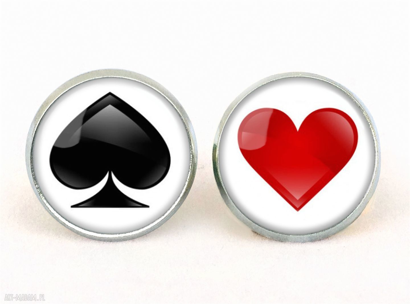 Pik kier kolczyki sztyfty karciane wkrętki poker ręcznie robione