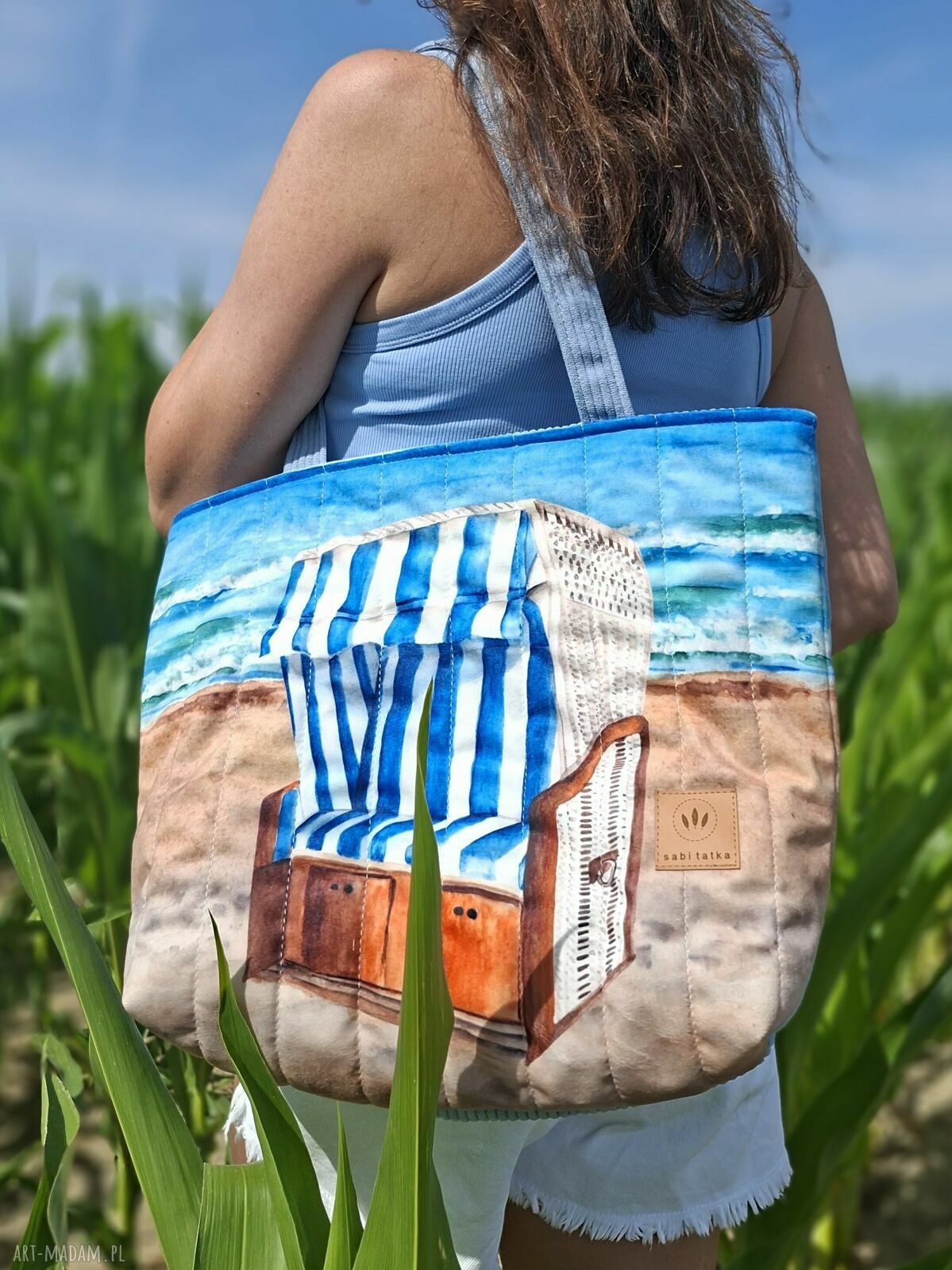 Pikowana duża torba shopper Sopot na ramię