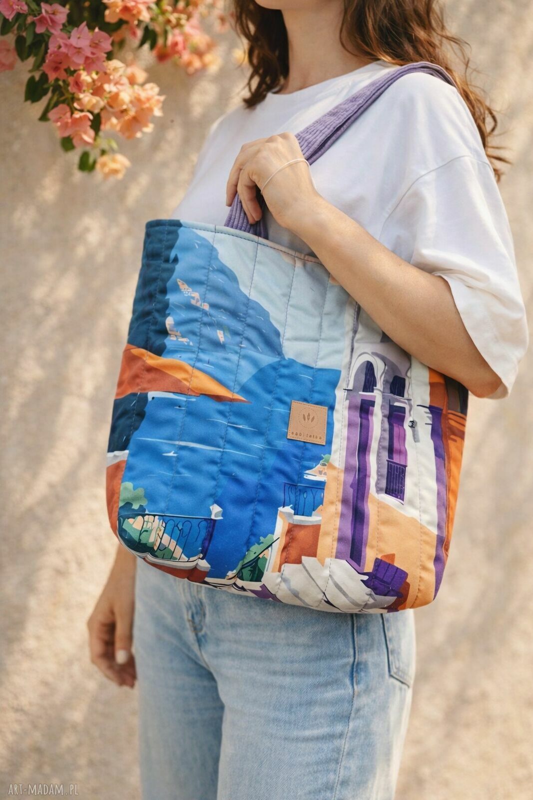 Pikowana duża torba shopper Como na ramię handmade