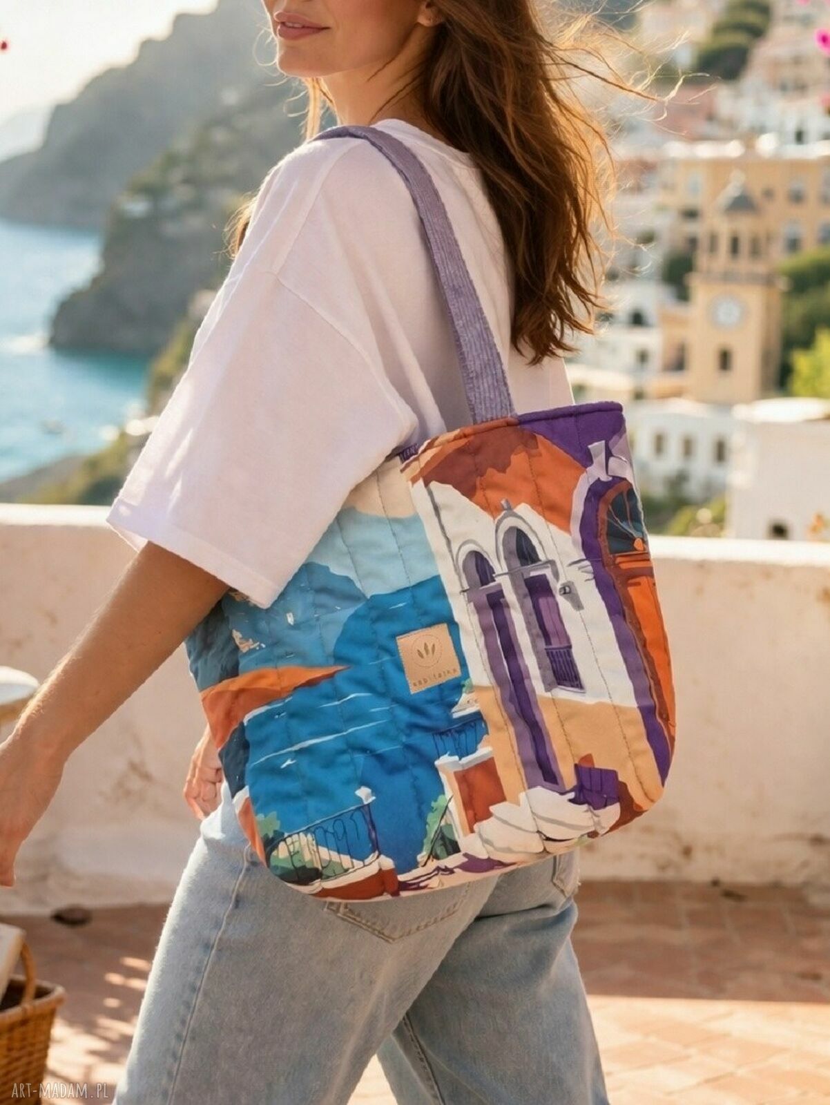 Pikowana duża torba shopper Como na ramię (handmade)