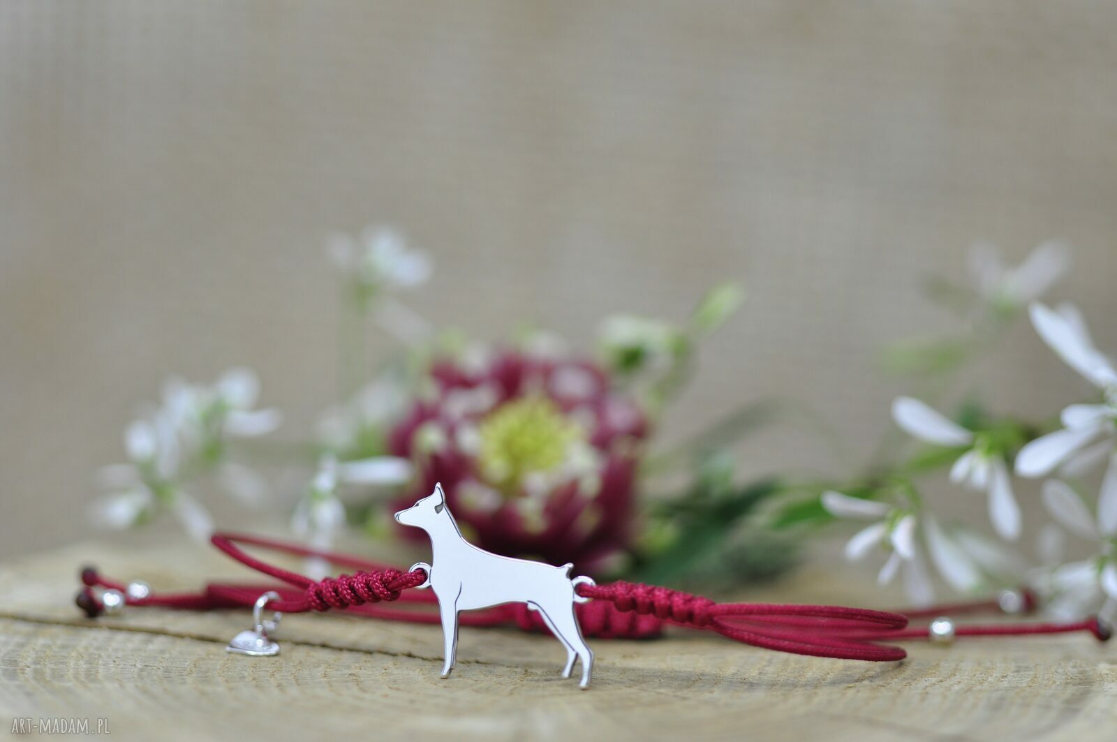 Doberman lub Pinczer - bransoletka z psem ze srebra 925, handmade