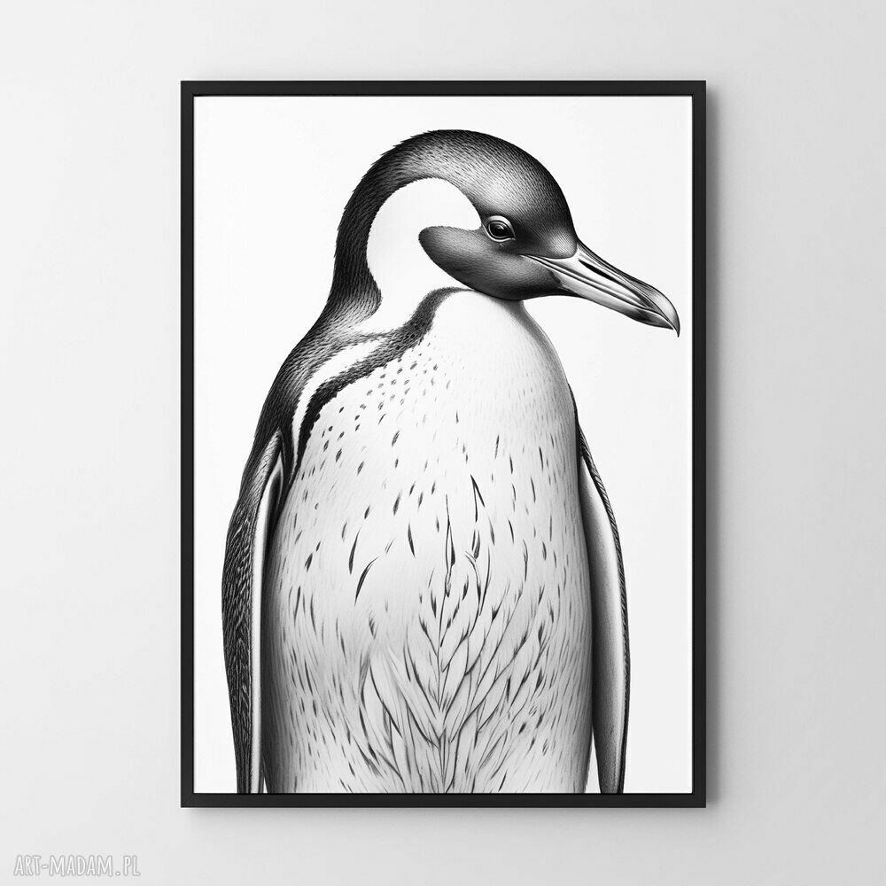 Plakat Pingwin vintage - czarno-biały 50x70 cm