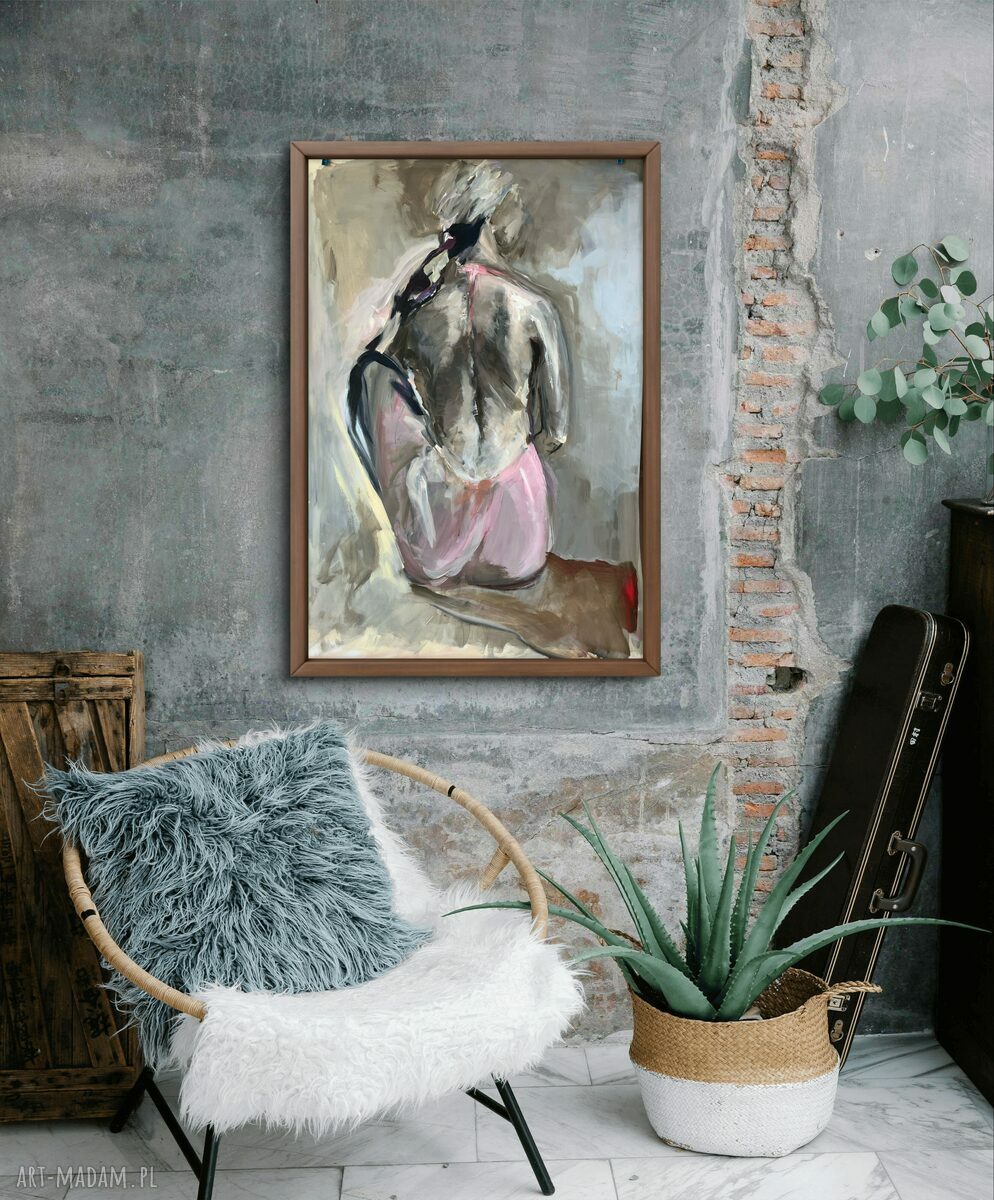 Pink 112x75 - obraz akrylowy z kobietą w pastelach 112x75 cm do sypialni