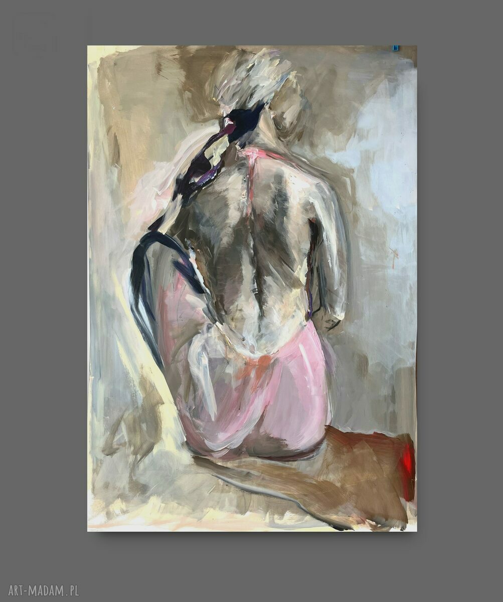Pink 112x75 - obraz akrylowy z kobietą w pastelach 112x75 cm do sypialni