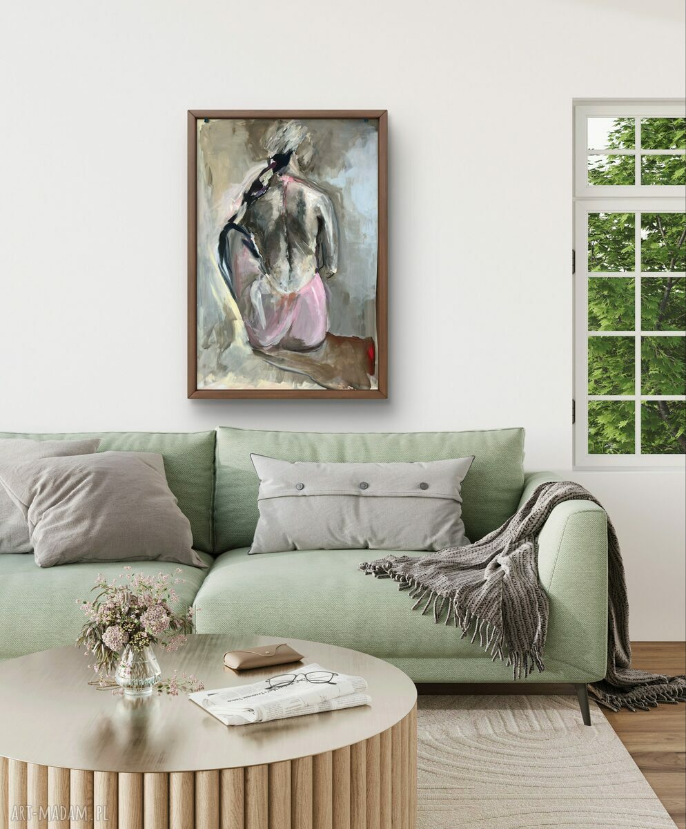 Pink 112x75 - obraz akrylowy z kobietą w pastelach 112x75 cm do sypialni