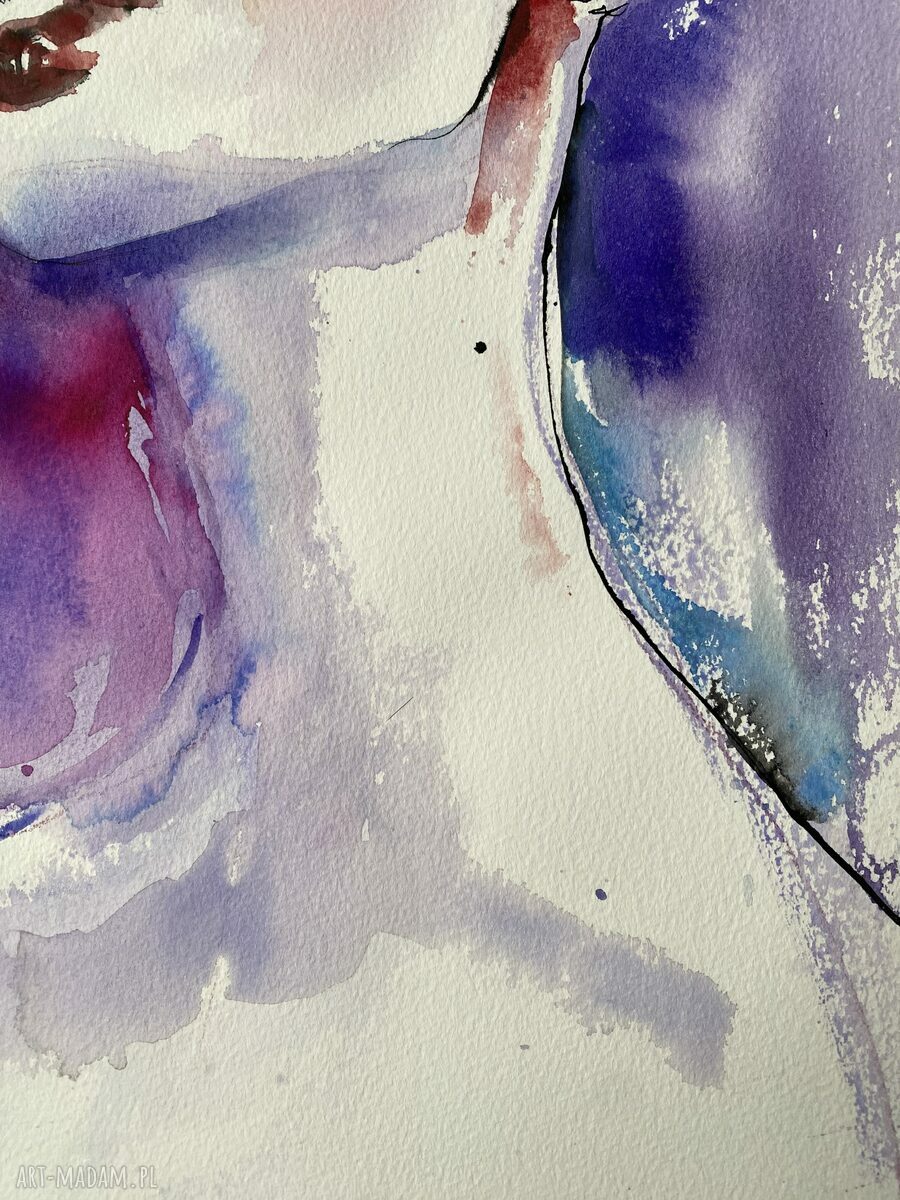 Oryginalna akwarela róż i fiolet - portret kobiety (29,5 x 40,5 cm)