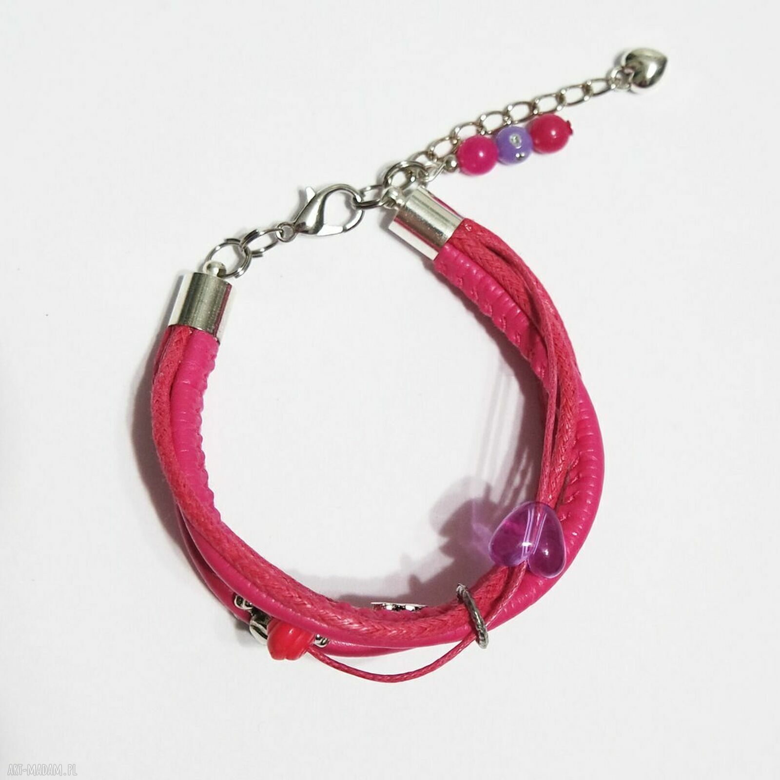 Różowa bransoletka handmade dla niej - Pink czaszka, pirat