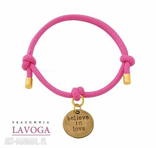 Pink twine with believe love sznurek zawieszka delikatna