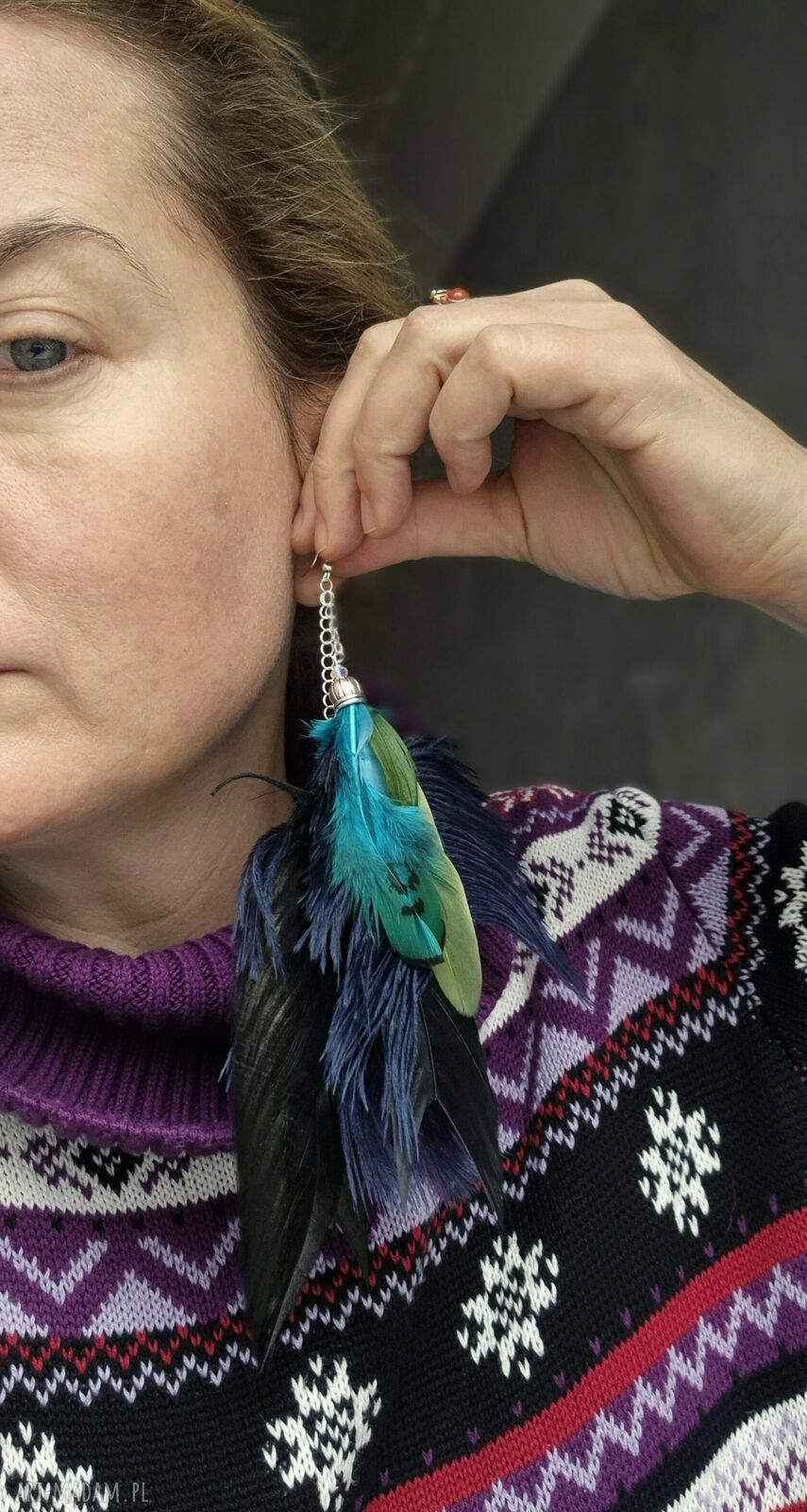 Kolczyki pióra boho kolorowe - lekkie i ręcznie robione w pojedynczym egzemplarzu
