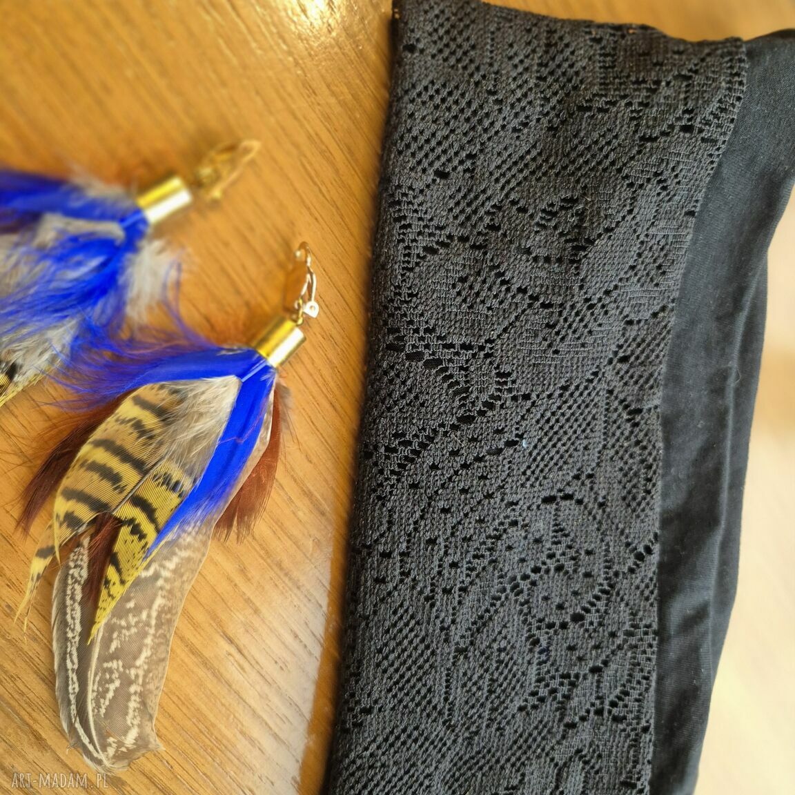 Klipsy pióra lekkie długie Frida - boho folk handmade