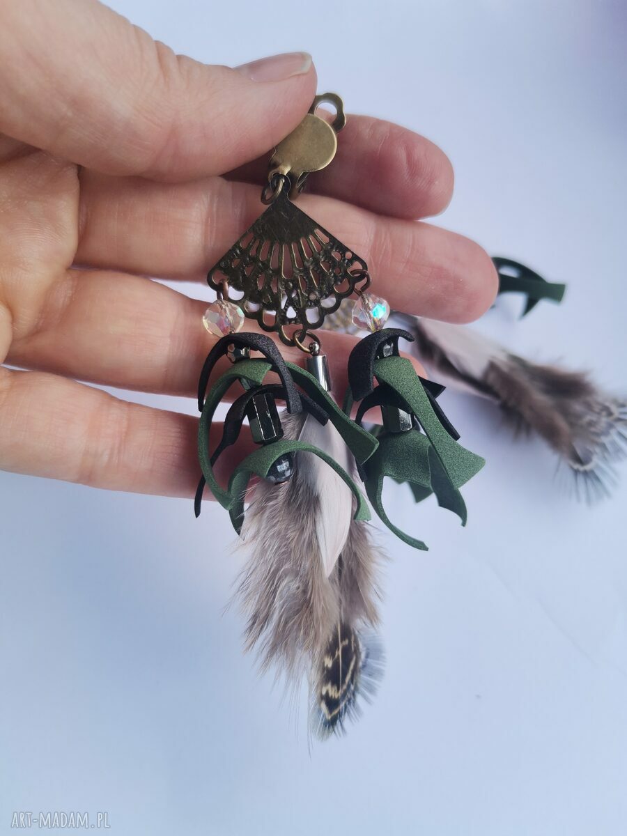 Klipsy z Piórami Etno Boho Folk - lekkie i kolorowe
