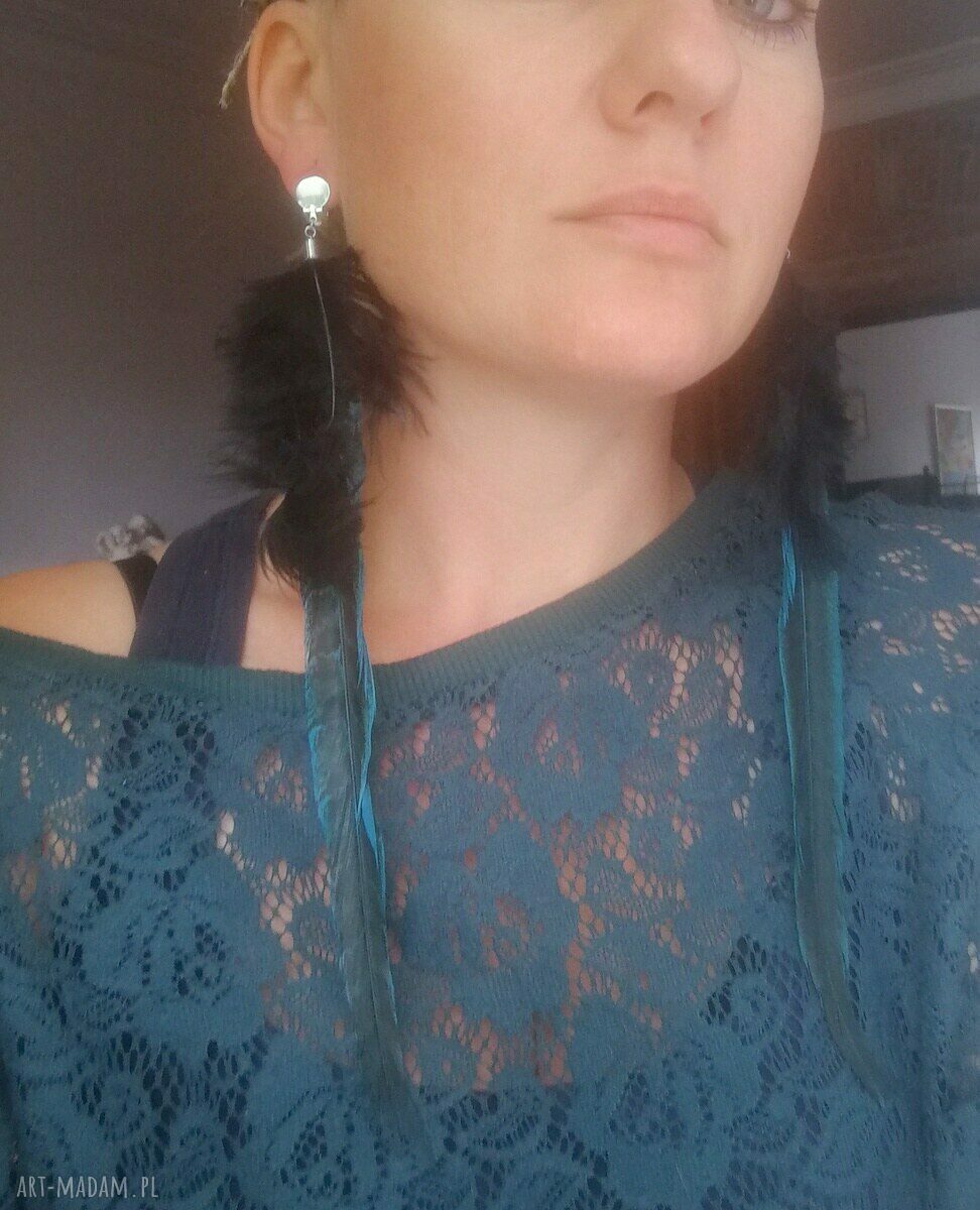 Klipsy pióra 25 cm w stylu boho-etno - lekkie i ręcznie robione
