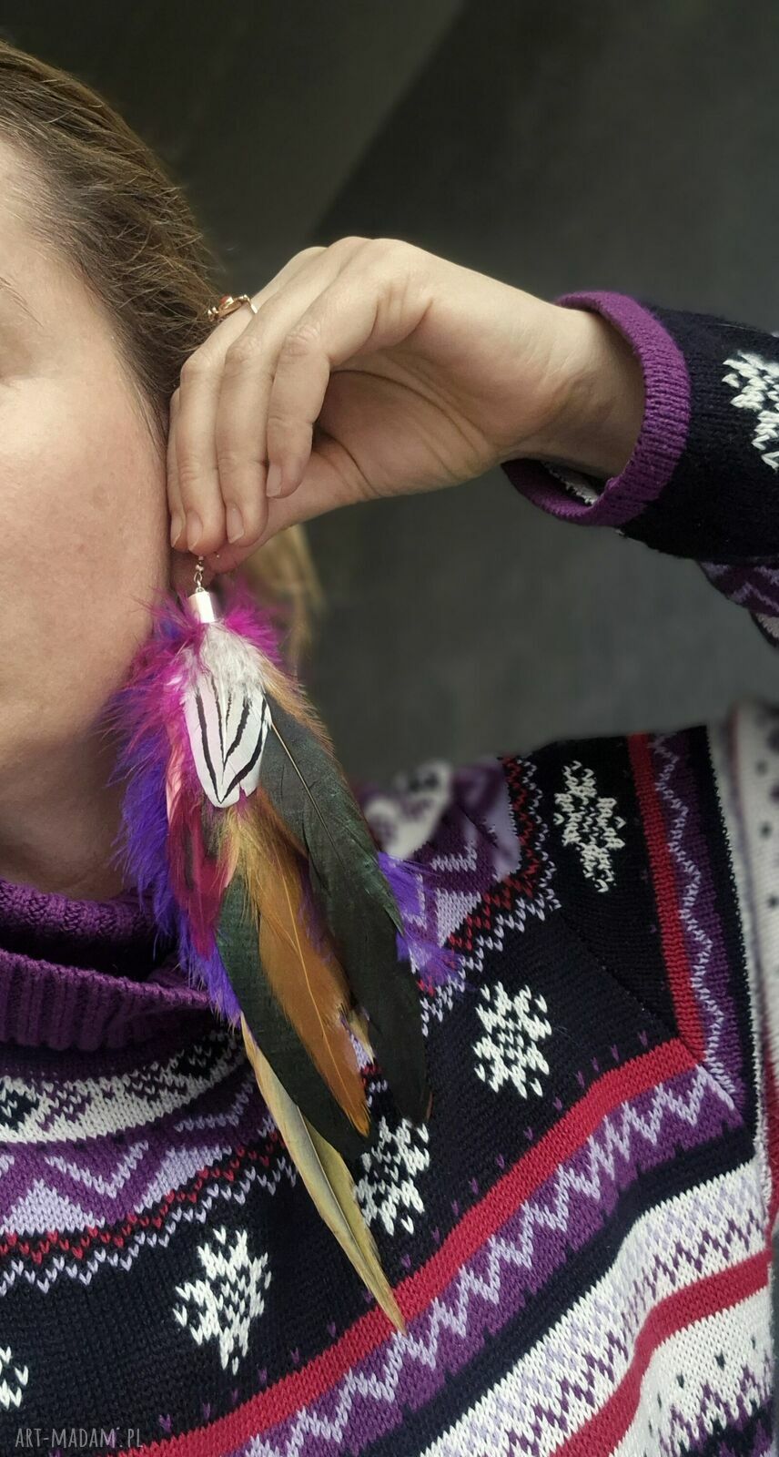 Kolczyki pióra boho - kolorowe i lekkie, wykonane w pojedynczym egzemplarzu
