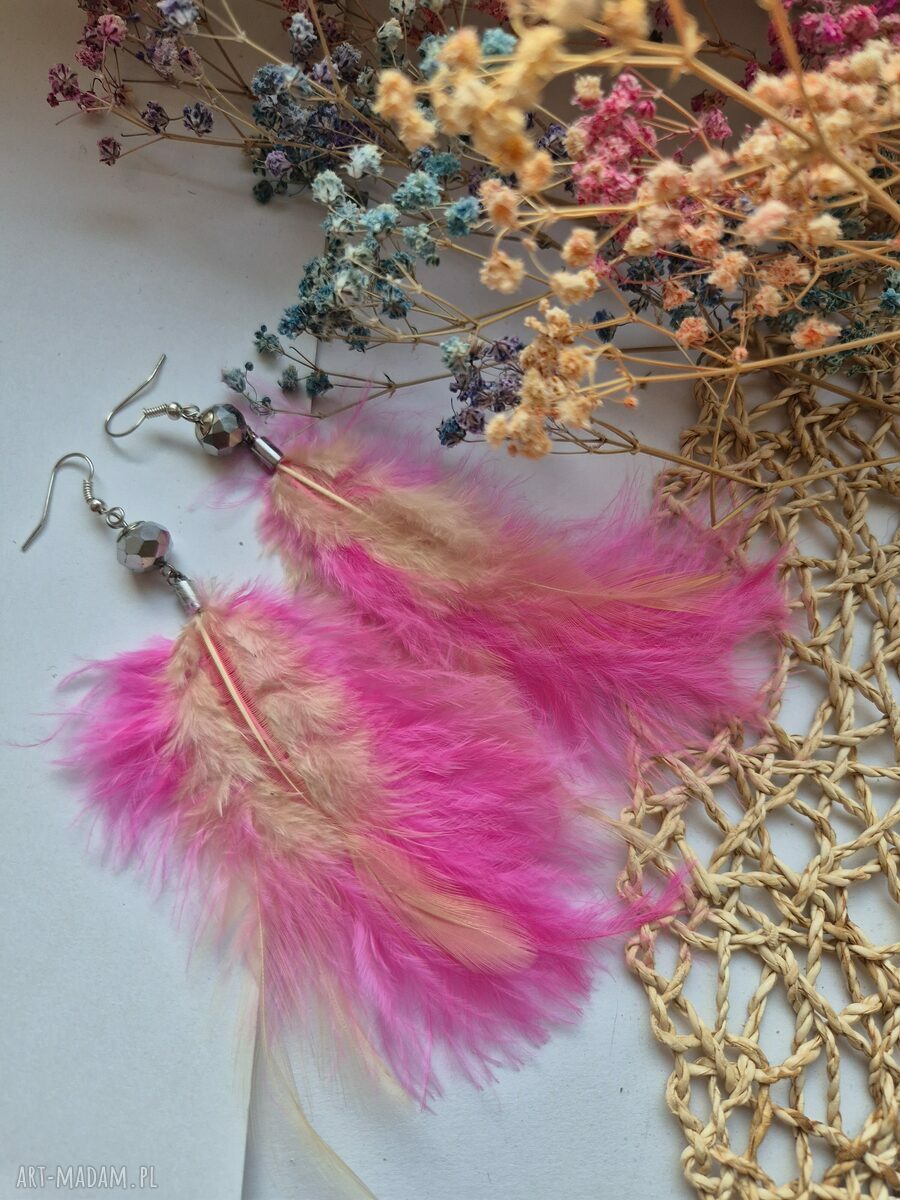 Kolczyki pióra boho - lekkie rękodzieło „boks”