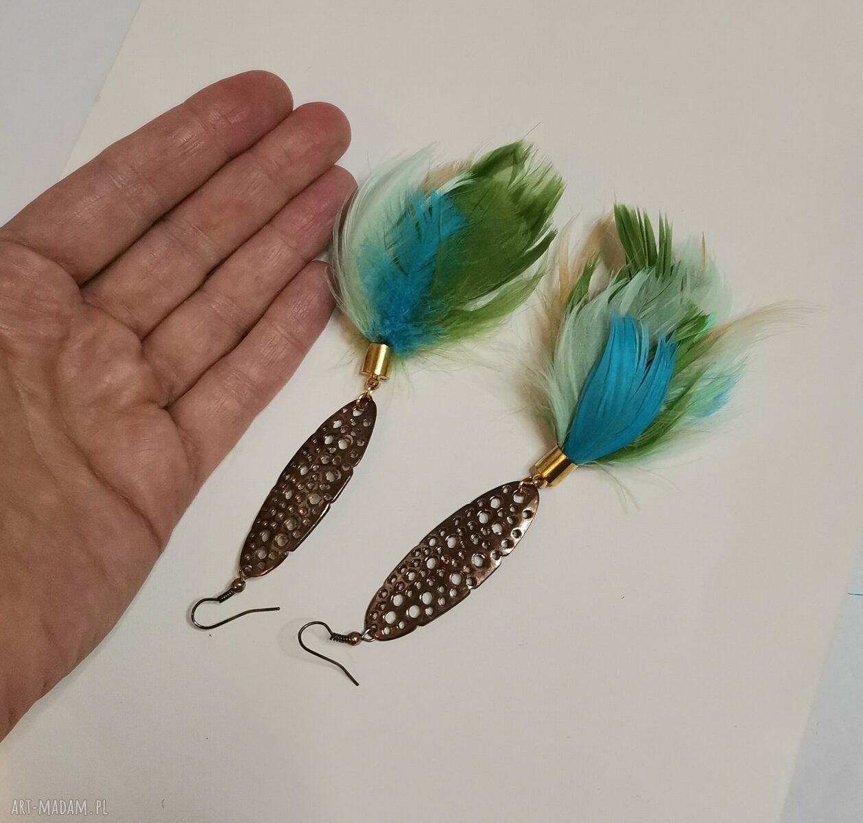 Kolczyki pióra długie - boho etno Ruda Klara