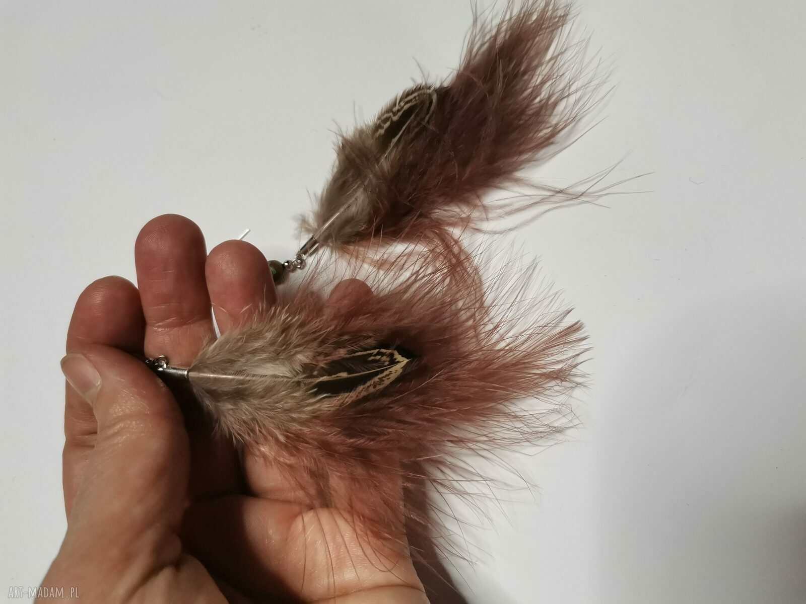 Boho kolczyki z piór brąz bordo i frędzlami - styl etno