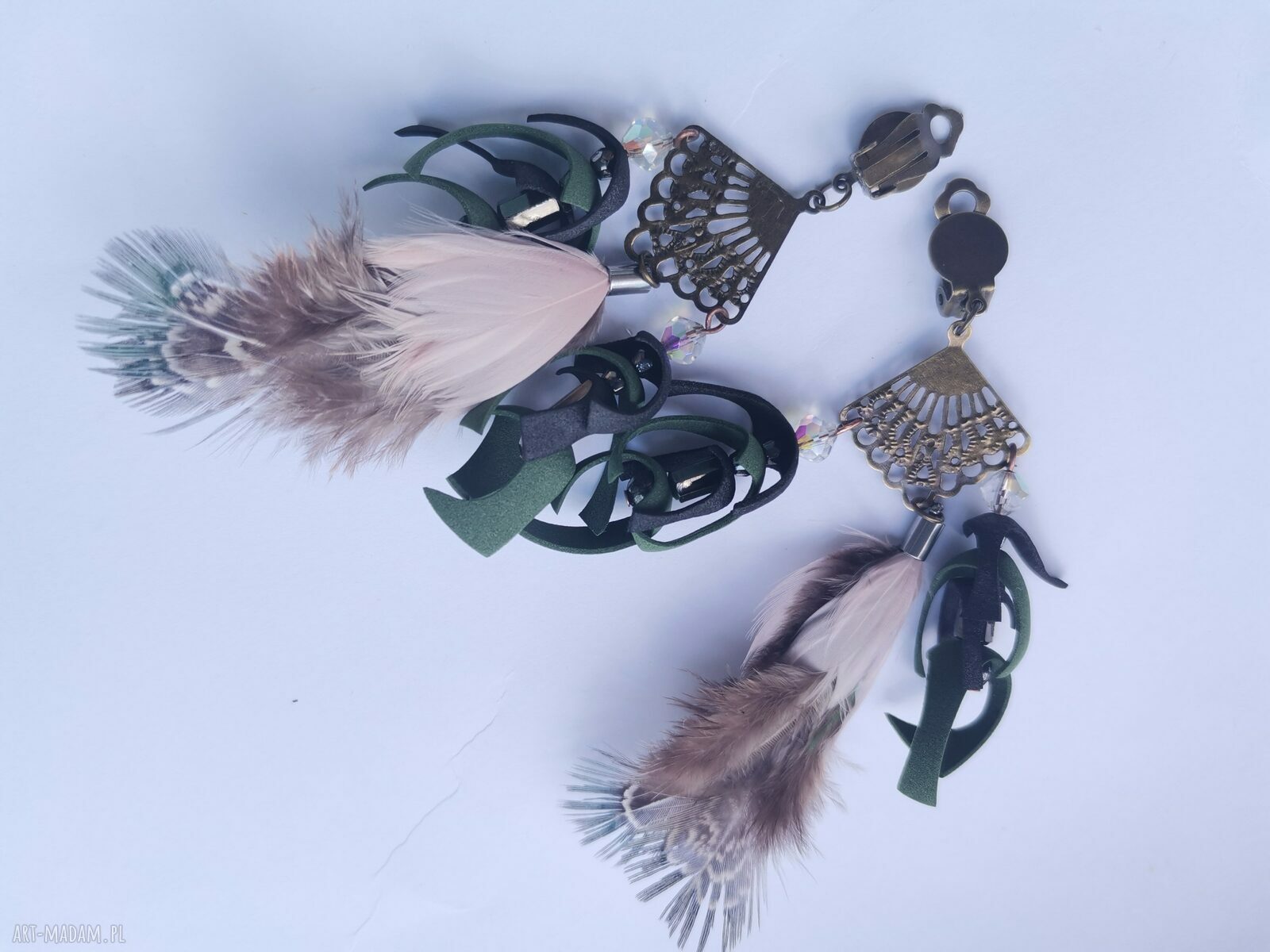 Klipsy z Piórami Etno Boho Folk - lekkie i kolorowe