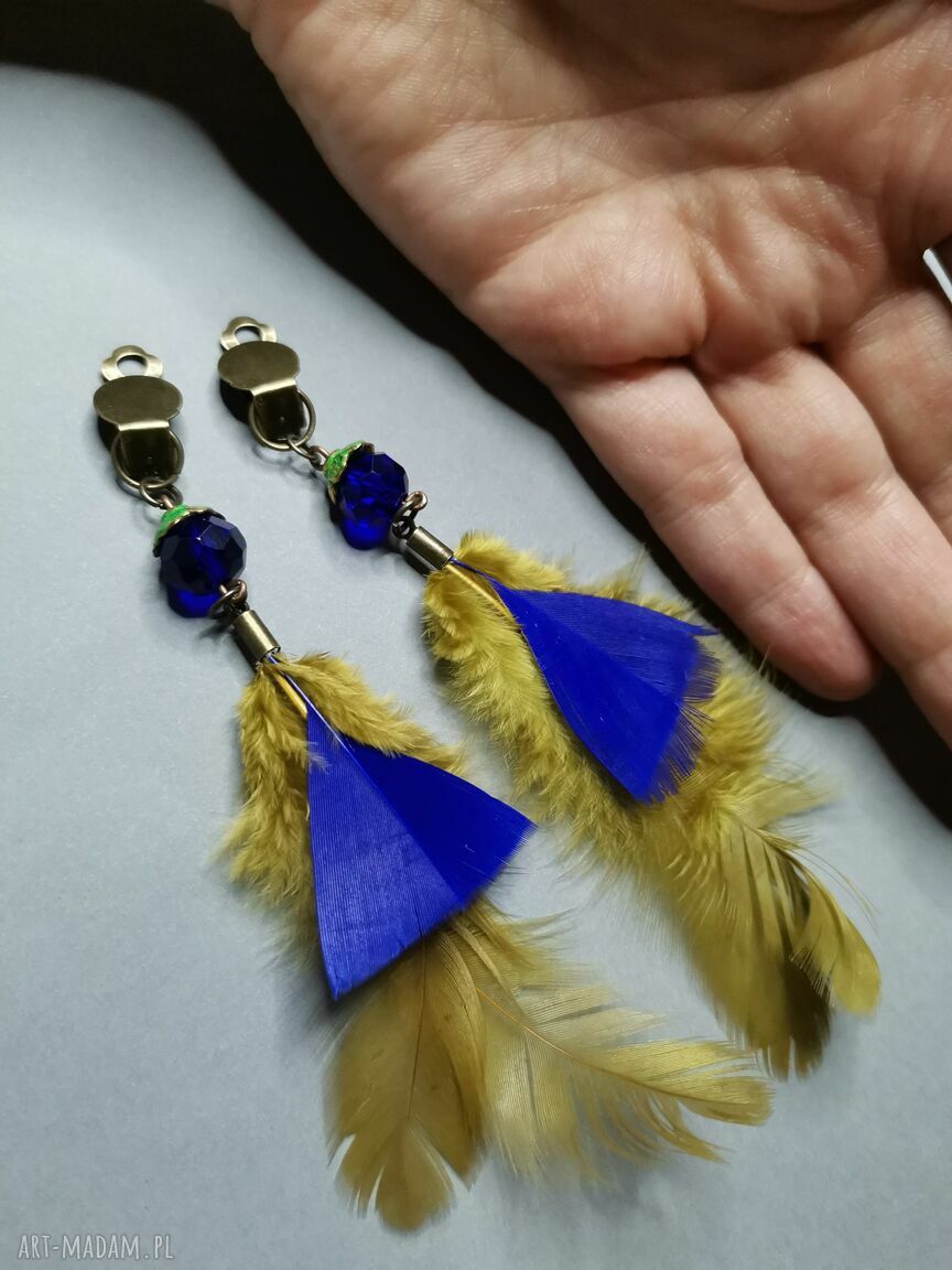 Klipsy pióra lekkie - folk boho etno damskie