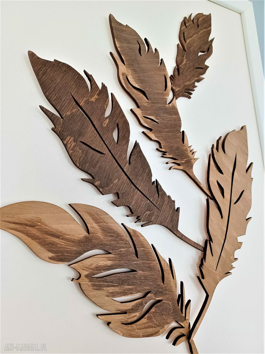 Obraz drewniane pióra 3D beżowo-brązowe w ramie 40x30 (eco)