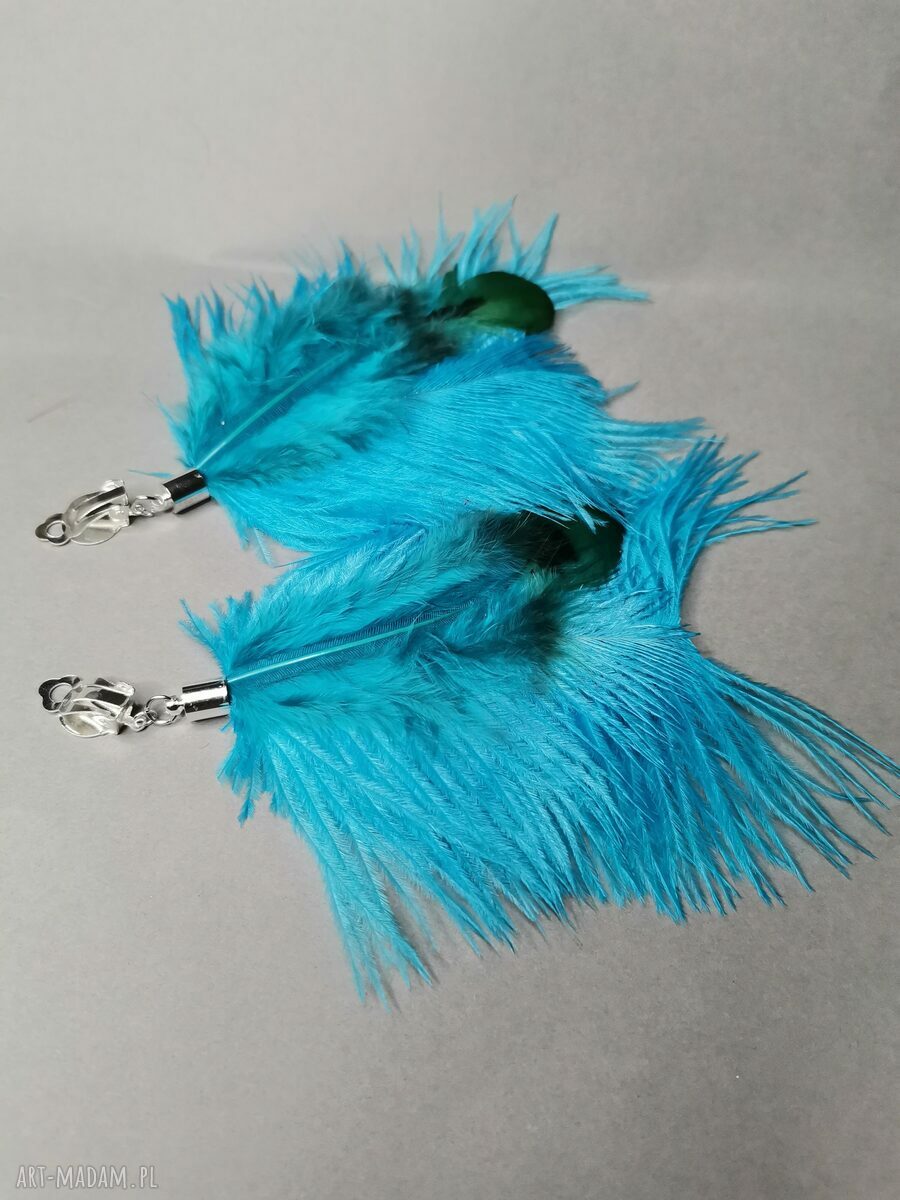 Klipsy z piórami strusimi Orient Box X1 - boho etno folk (lekkie)