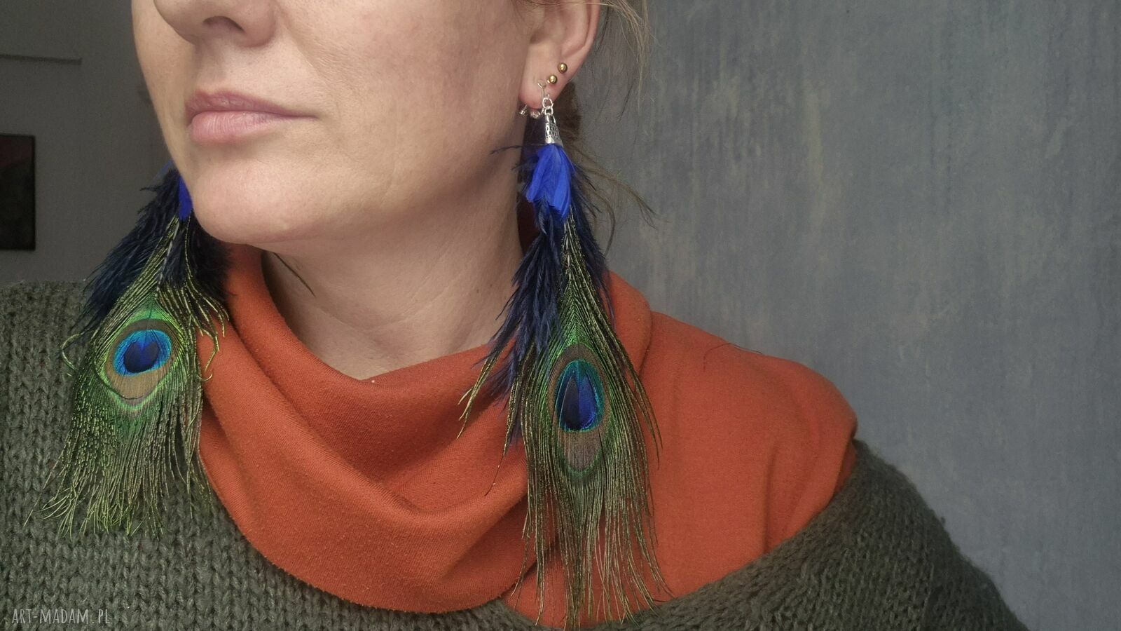 Klipsy z piórami boho - handmade w pojedynczym egzemplarzu