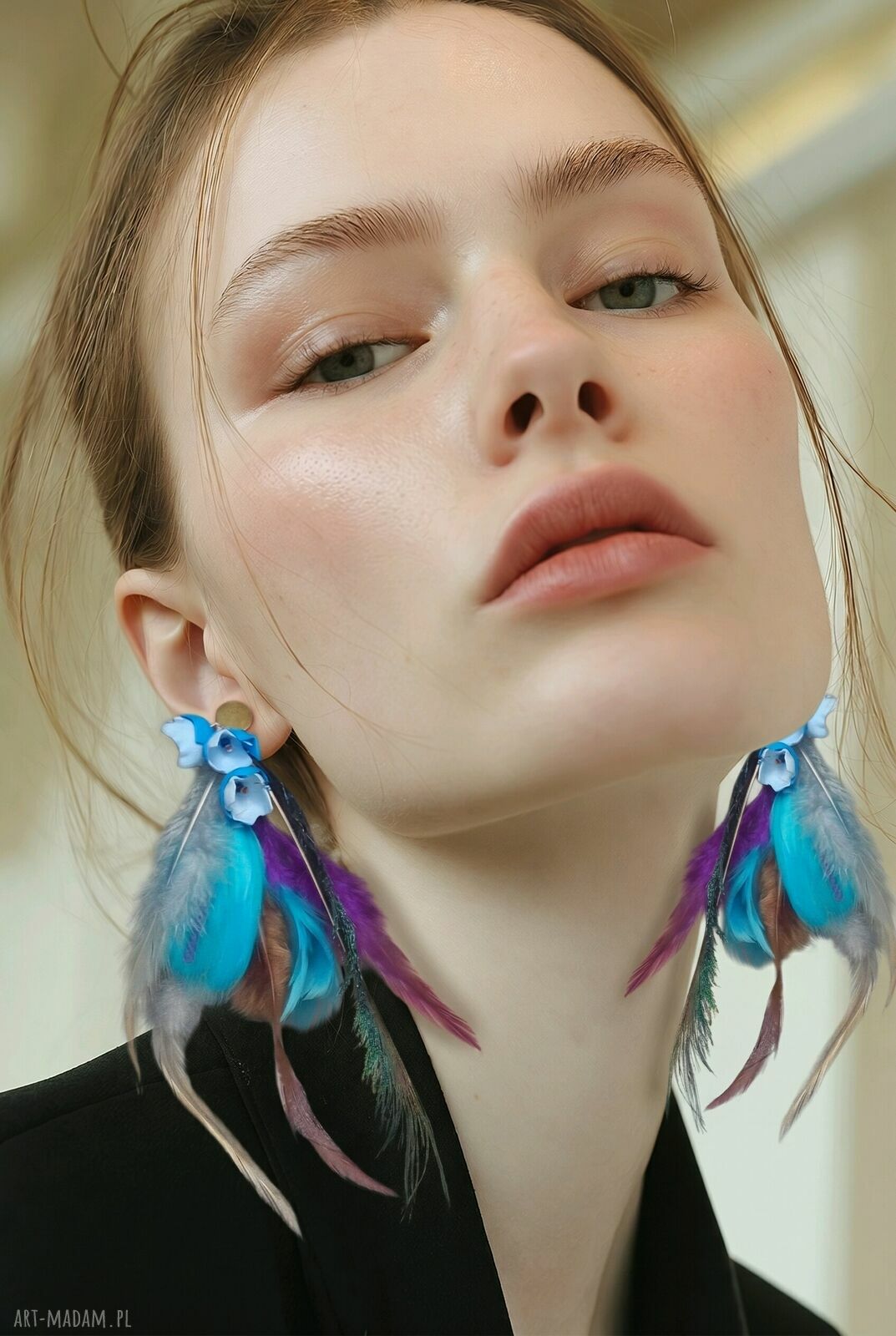 Klipsy Pióra Leciutkie - lekkie kolczyki bez przekłuwania w stylu boho