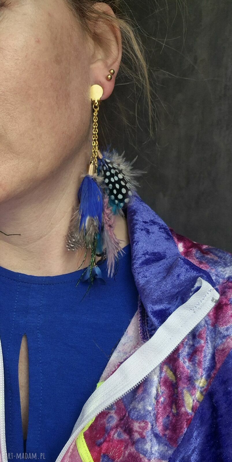 Klipsy z piórami boho - handmade w pojedynczym egzemplarzu