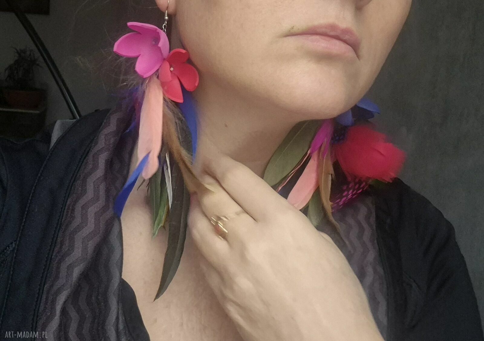Kolczyki Pióra i Kwiaty - Boho, kolorowe i lekkie (jedyny egzemplarz)