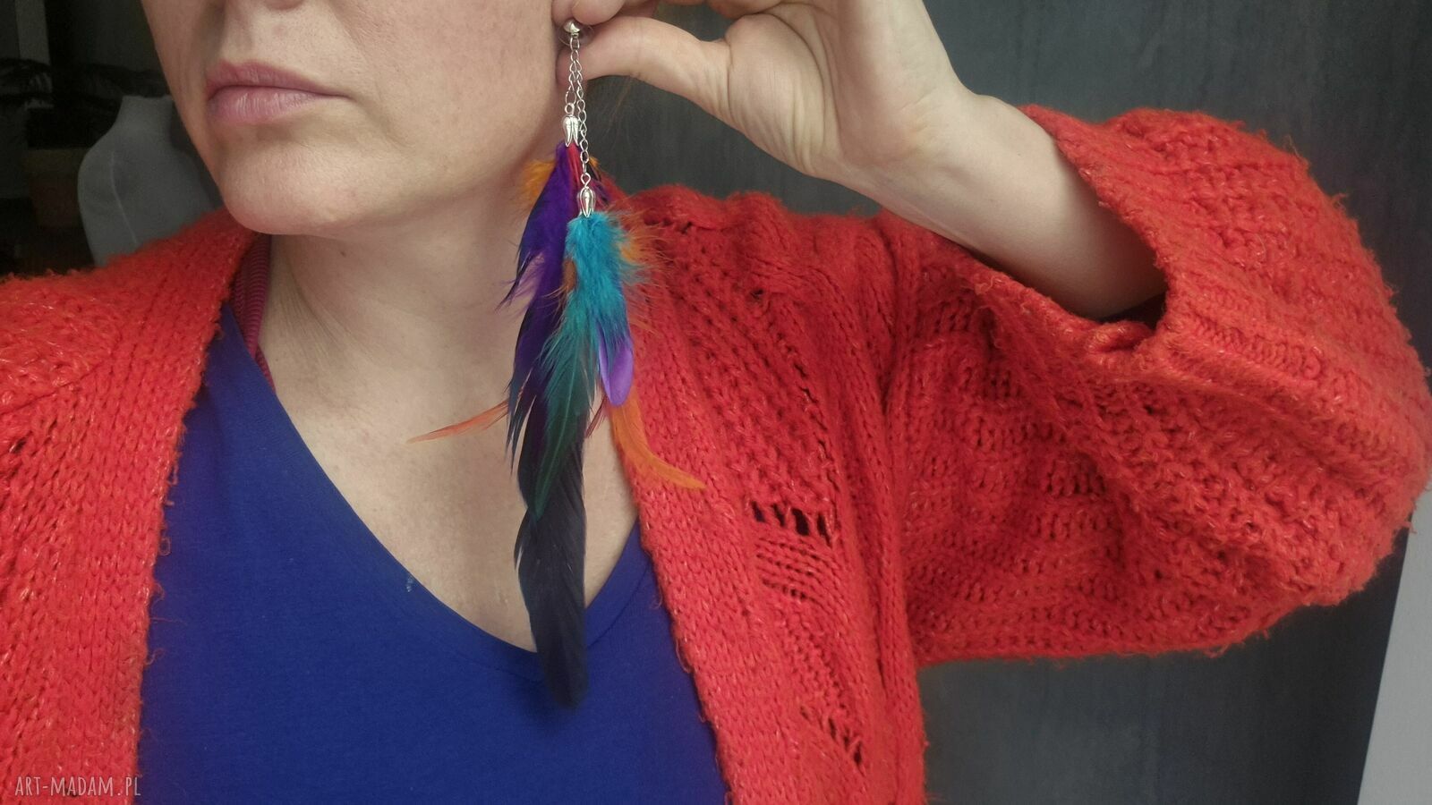 Kolczyki pióra wkręty etno boho folk - lekkie i długie