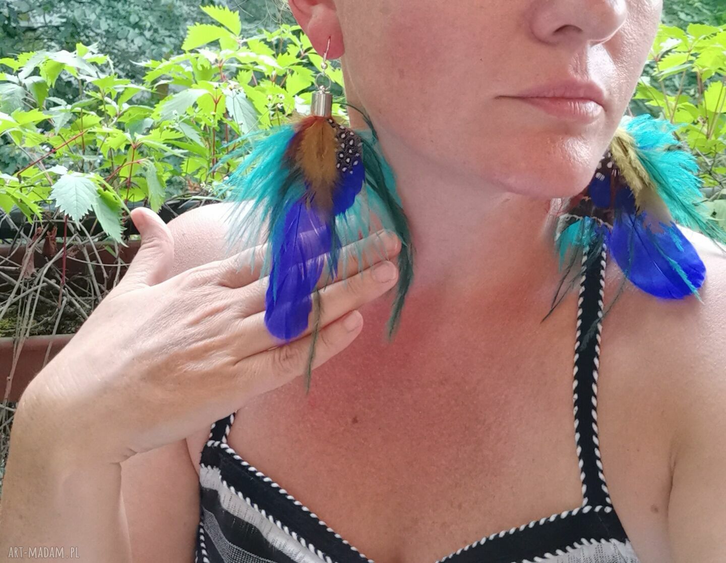 Kolczyki pióra boho Frida - lekkie i kolorowe frędzle etno (rękodzieło)