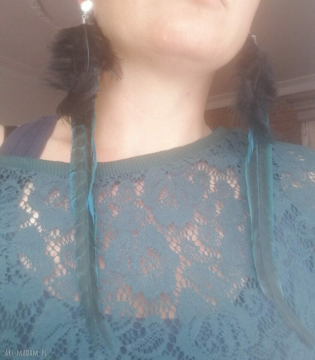 Klipsy pióra 25 cm w stylu boho-etno - lekkie i ręcznie robione